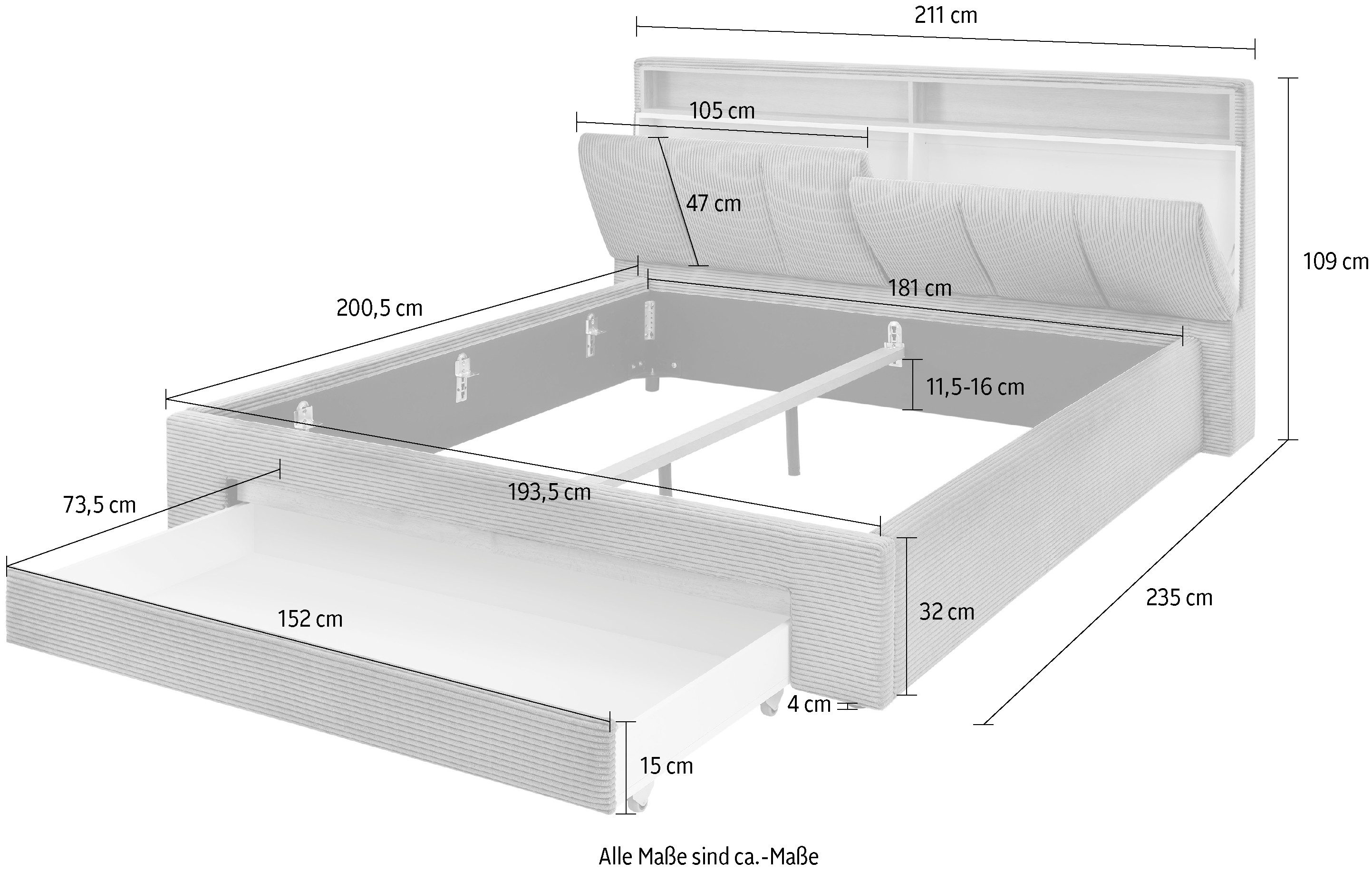 INOSIGN Gestoffeerd bed CiTY/GiRON,, gepolsterd opbergbed, met LED-verlichting Bedkisten met hondenbed of als opbergruimte, opklapbare hoofdeinden