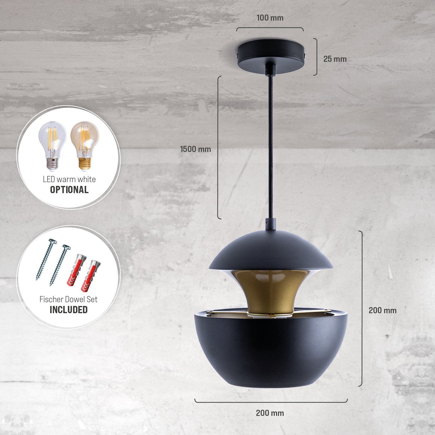 Paco Home Hanglamp Ben Hanglamp Eettafellamp 1,5m textielen kabel in te korten indirect licht