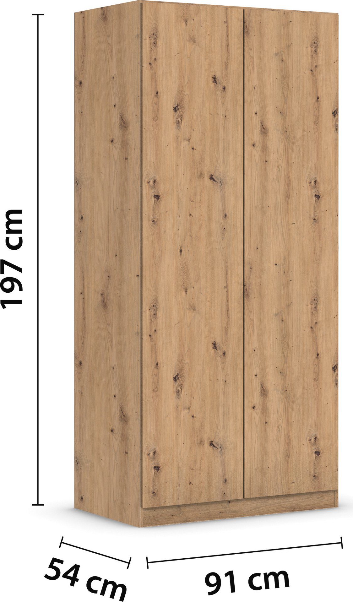 rauch Draaideurkast Kledingkast kast garderobe waskast COSTA breedte 91 cm met greeploze voorkant en push-to-open functie made in germany