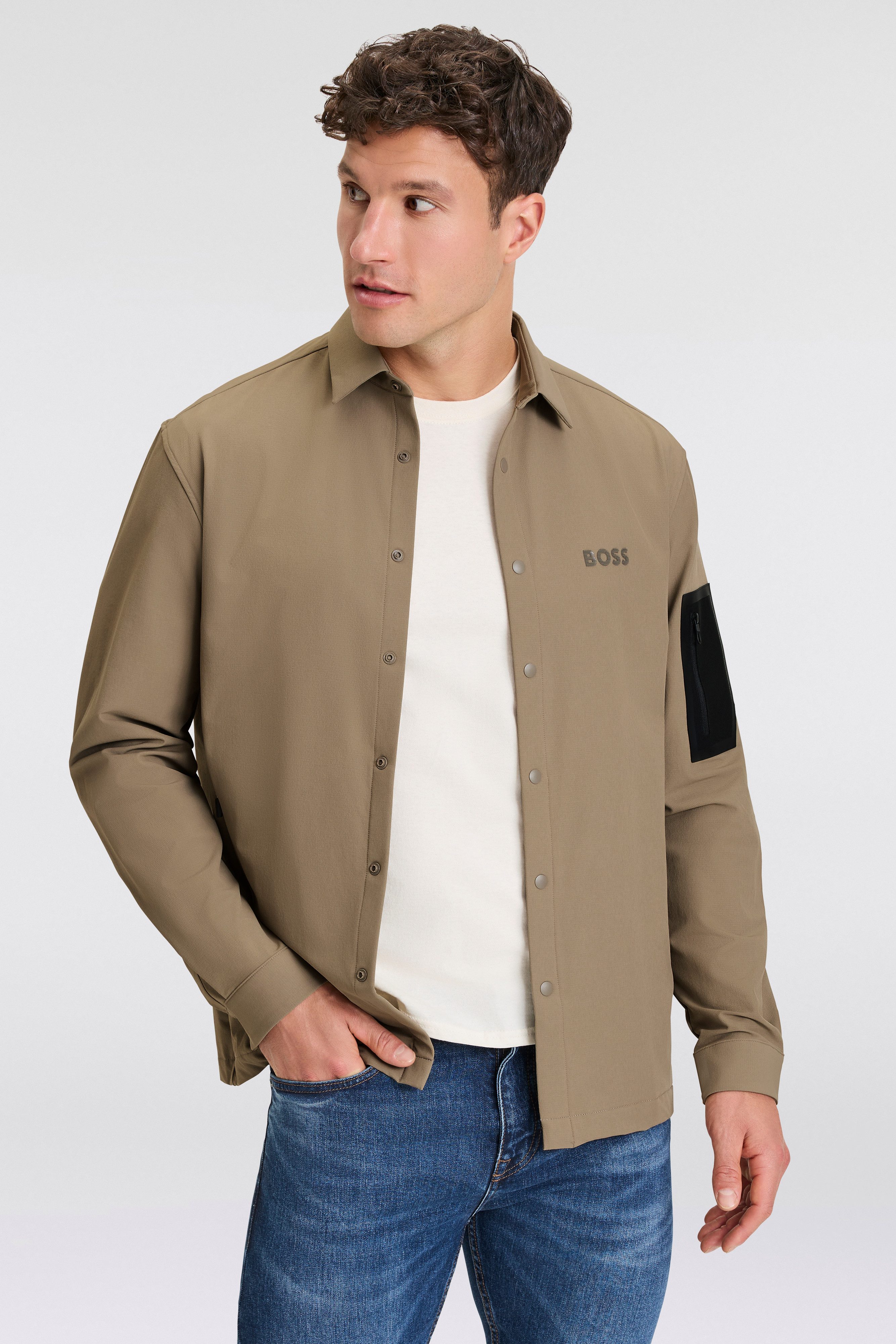 BOSS GREEN Overhemdjasje B_Lite_L met mouwzakje heren overshirts maat XL bruin