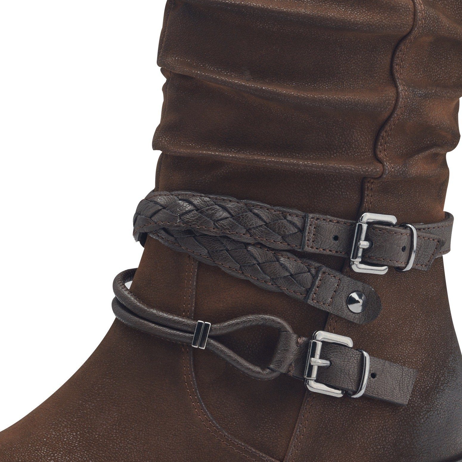 Marco Tozzi Cowboy laars blokhak, korte laarzen, westernlaarsjes met gevlochten decoratieve bandjes
