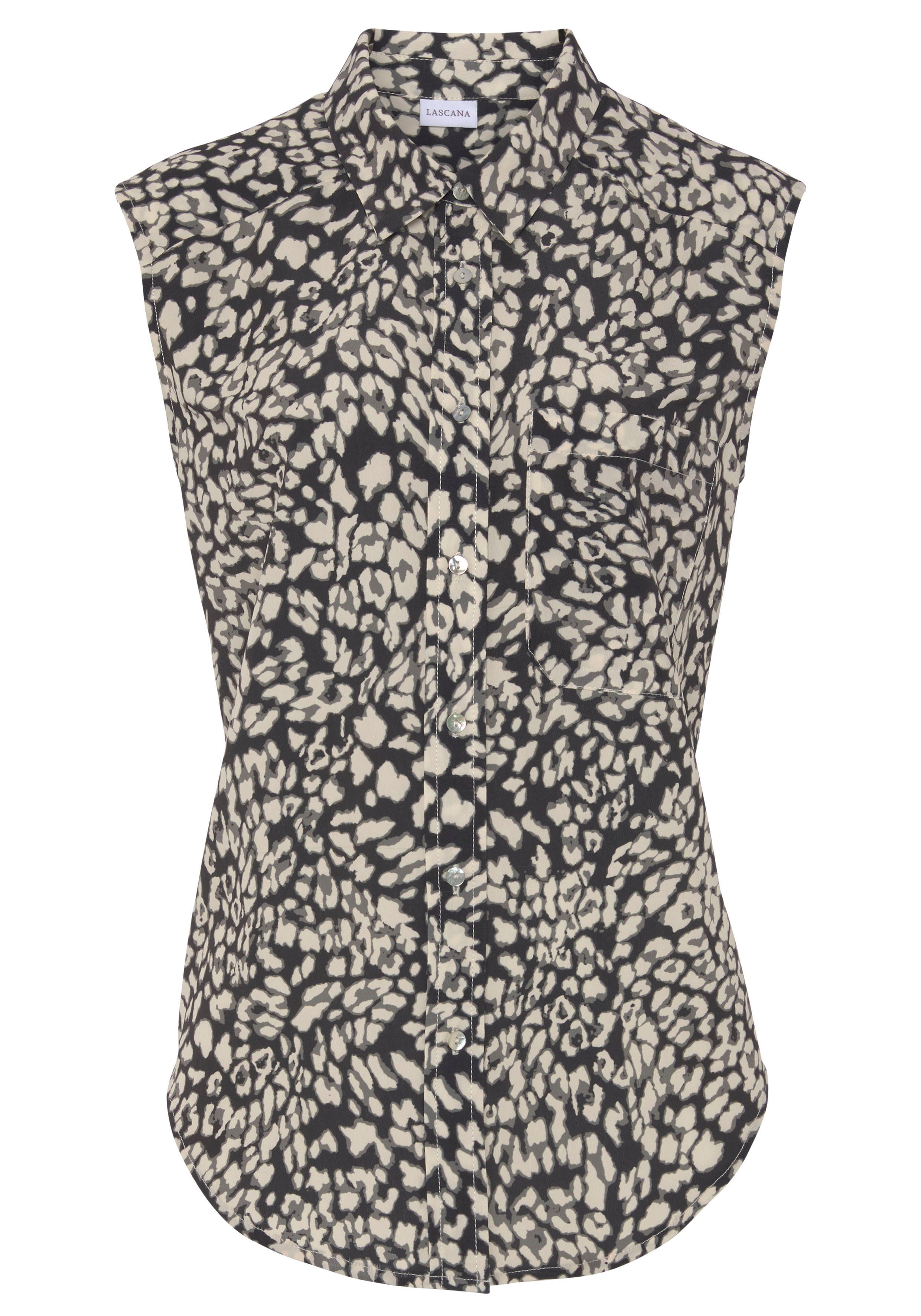 Lascana Top met knoopsluiting en dierenprint damesblouse met blazerkraag