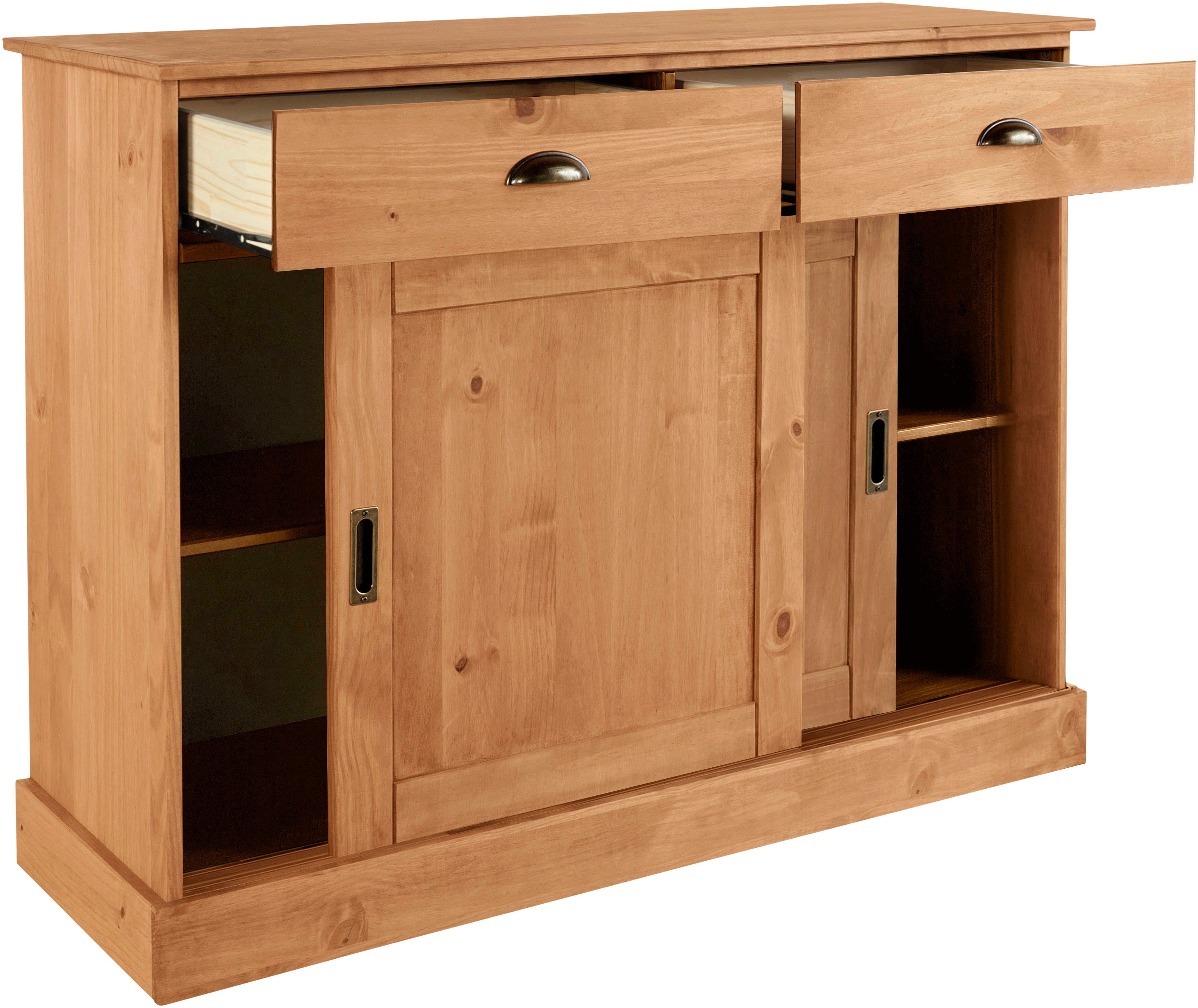 Home affaire Dressoir Schröder Commode, 2 schuifdeuren, 2 lades, van massief dennenhout
