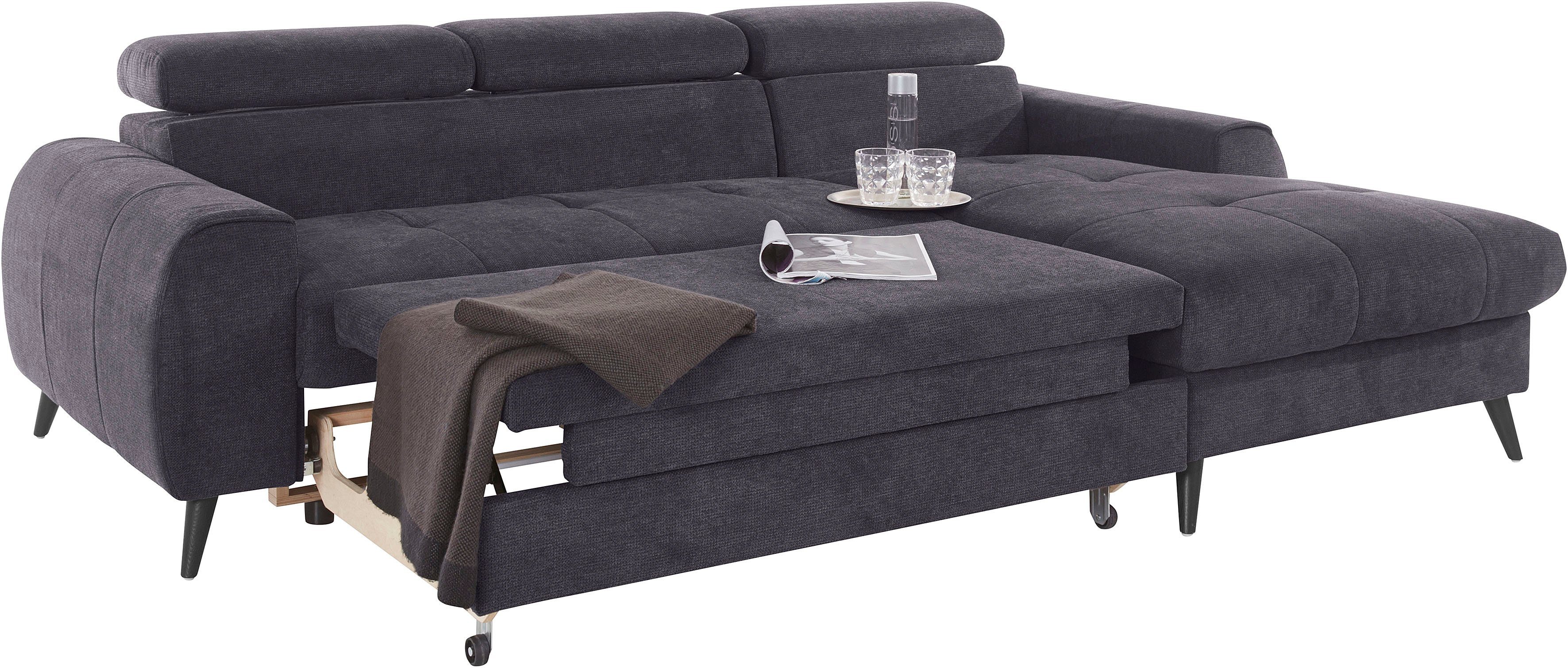 COTTA Hoekbank Mia L-vorm met 3 sierkussens keuze met bedfunctie, bedlade, verlichting & draadloze oplader