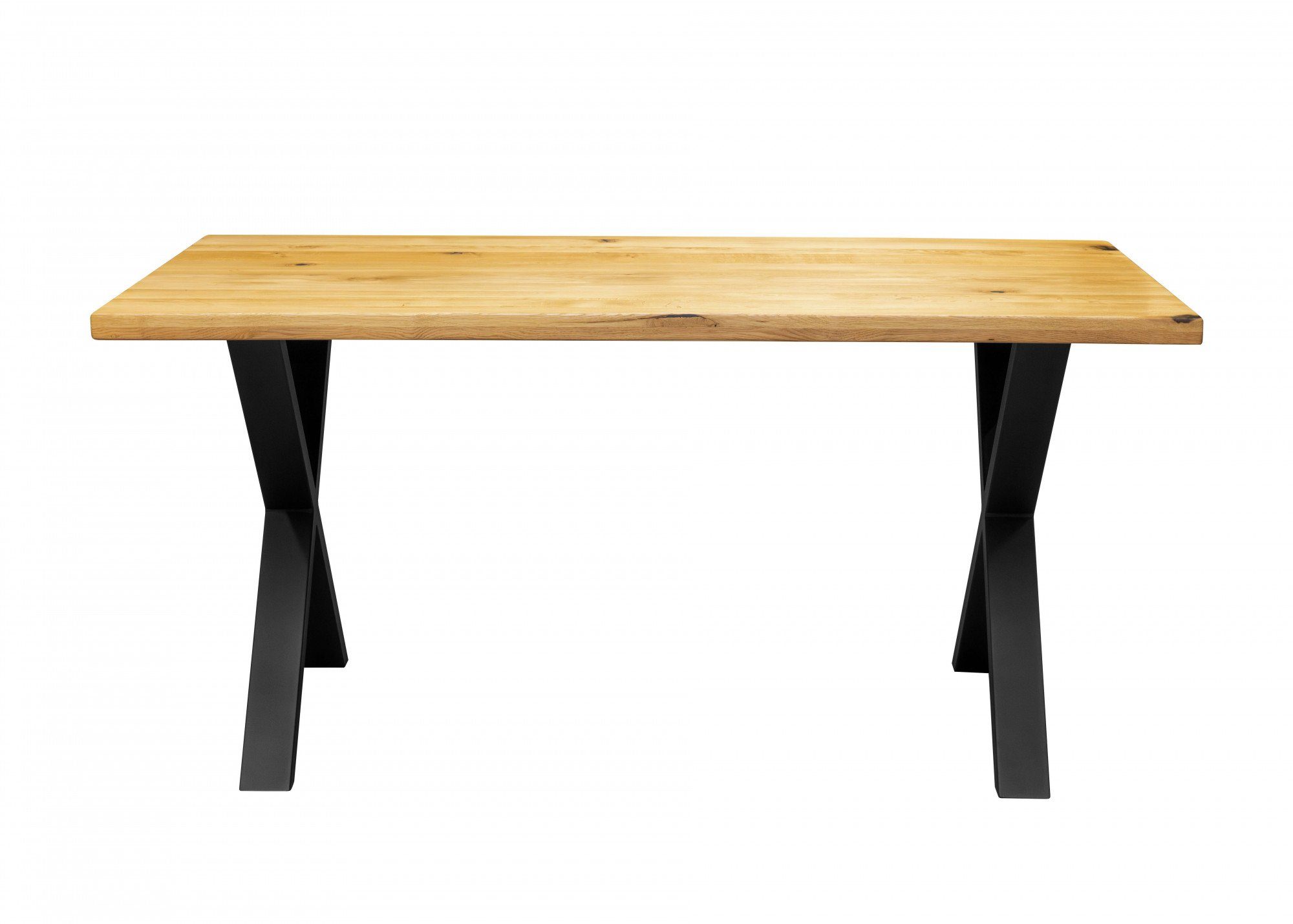 Home affaire Eettafel Dark blue Eiken massief hout en poedercoated metalen poten eettafels maat 160 cm x 76 cm x 90 cm beige