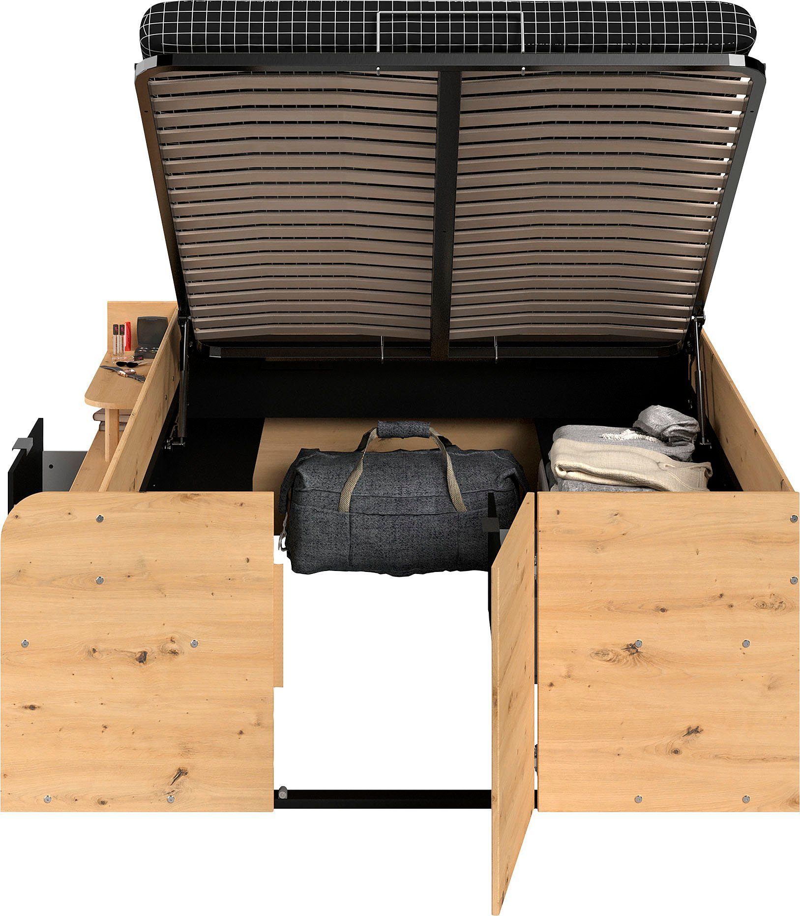 Parisot Ledikant met bergruimte Reis, maximale opbergruimte, zoals een inloopkast Opbergruimtes, hydraulische bedbox met planken, lade, deur