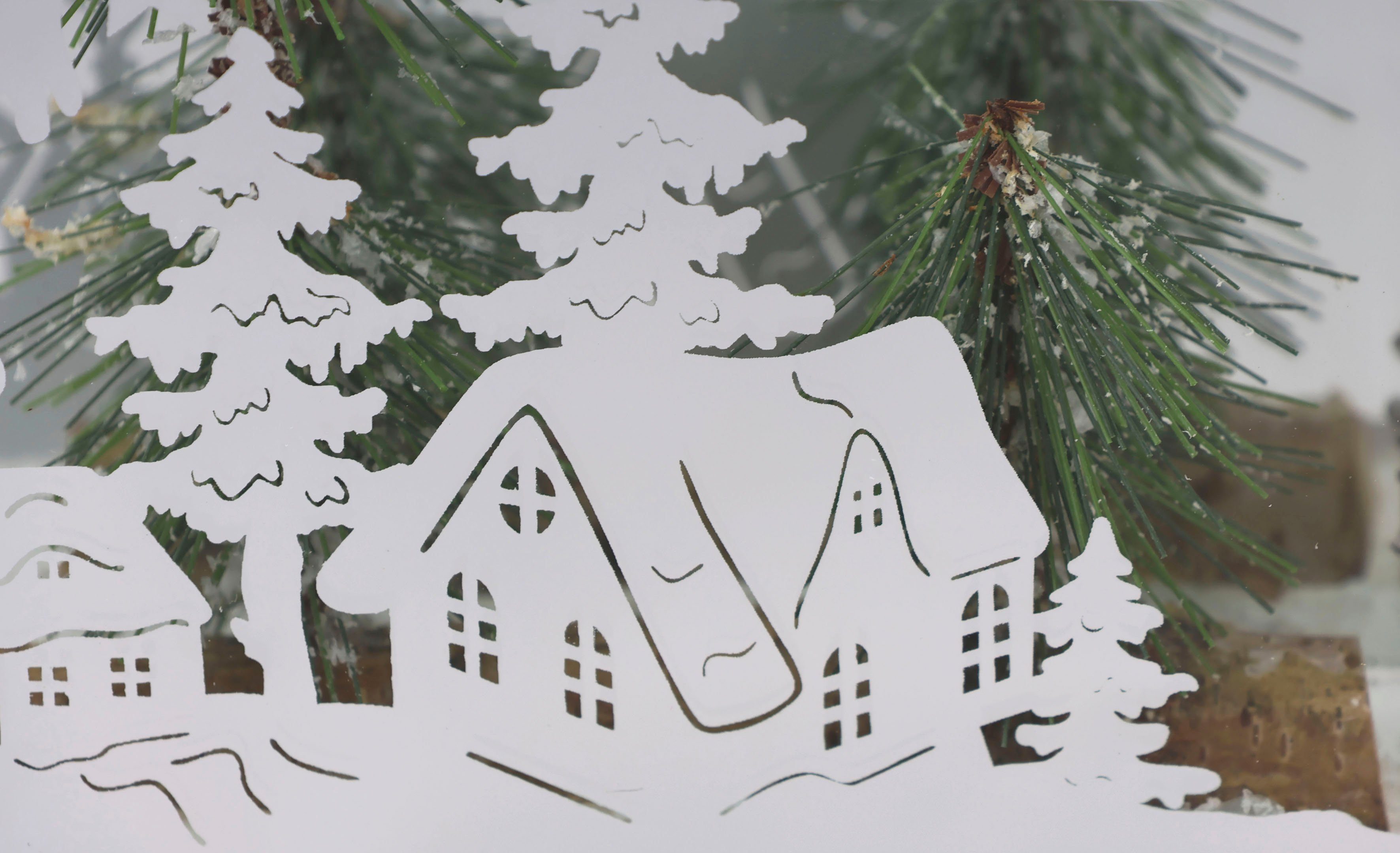 I.GE.A. Waxinelichthouder Kerstdecoratie, kaarsenhouder, decoratie-object van spiegelglas, met hertdecoratie in winterlandschap, hoogte ca. 15 cm (1 stuk)
