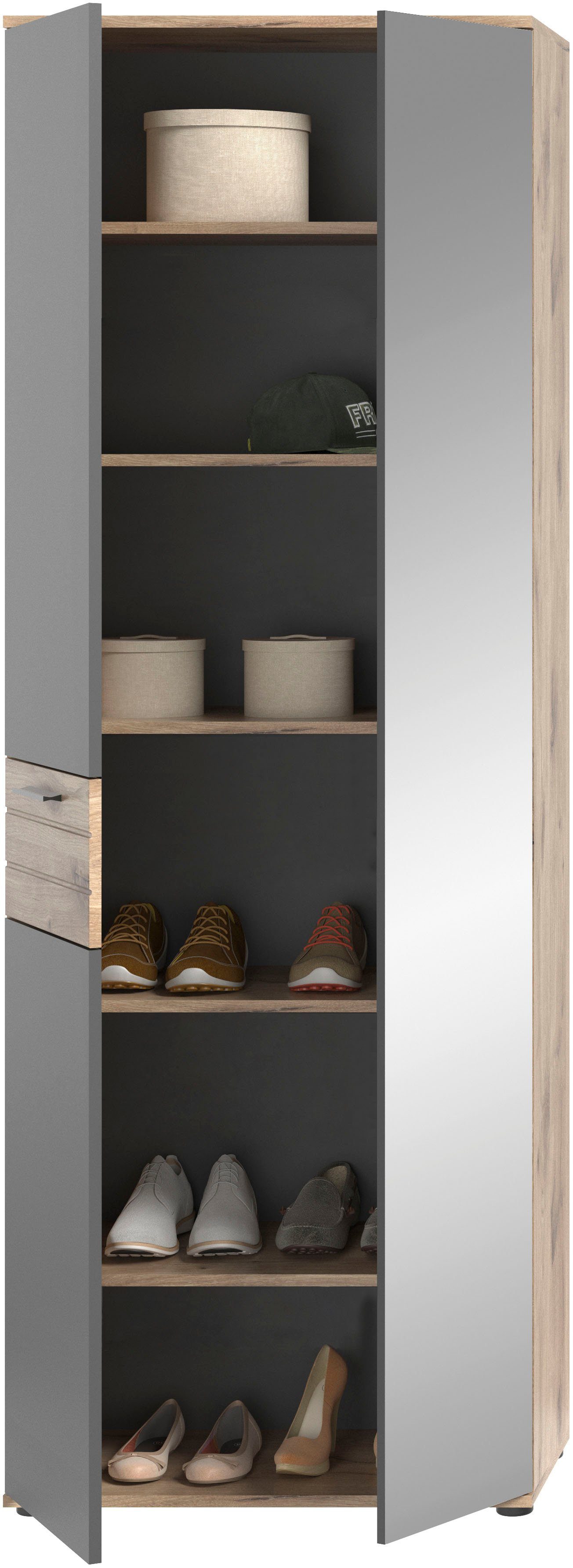 INOSIGN Kledingkast Riga, Hoogte 200 cm, 2 Deuren, 4 Planken, 1 Kledingstang met softclose, uittrekbare kledingstang, universeel inzetbare kast