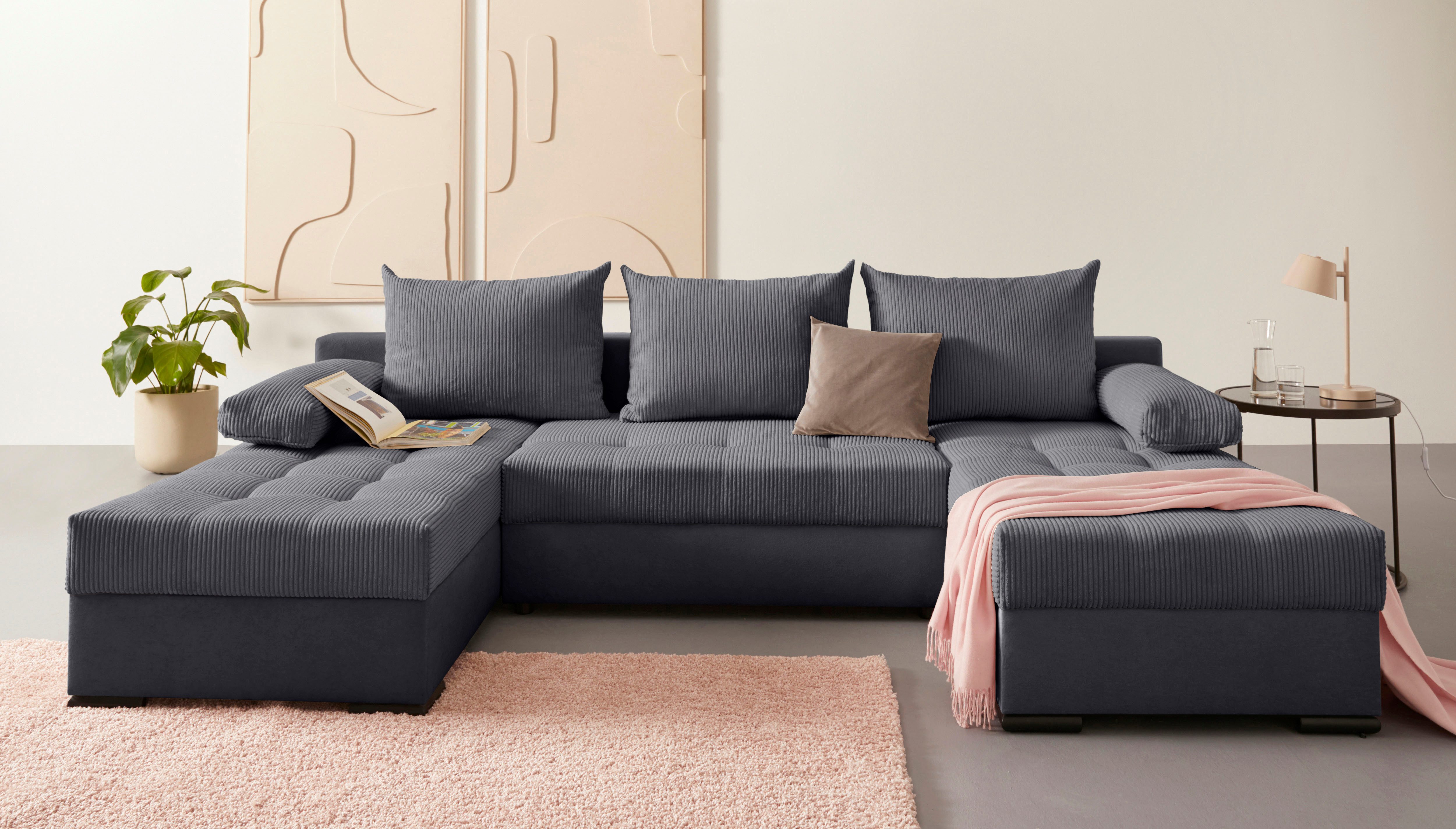 COLLECTION AB Zithoek Josy U-vorm, breedte 269 cm, platweefsel, structuur, kunstleer