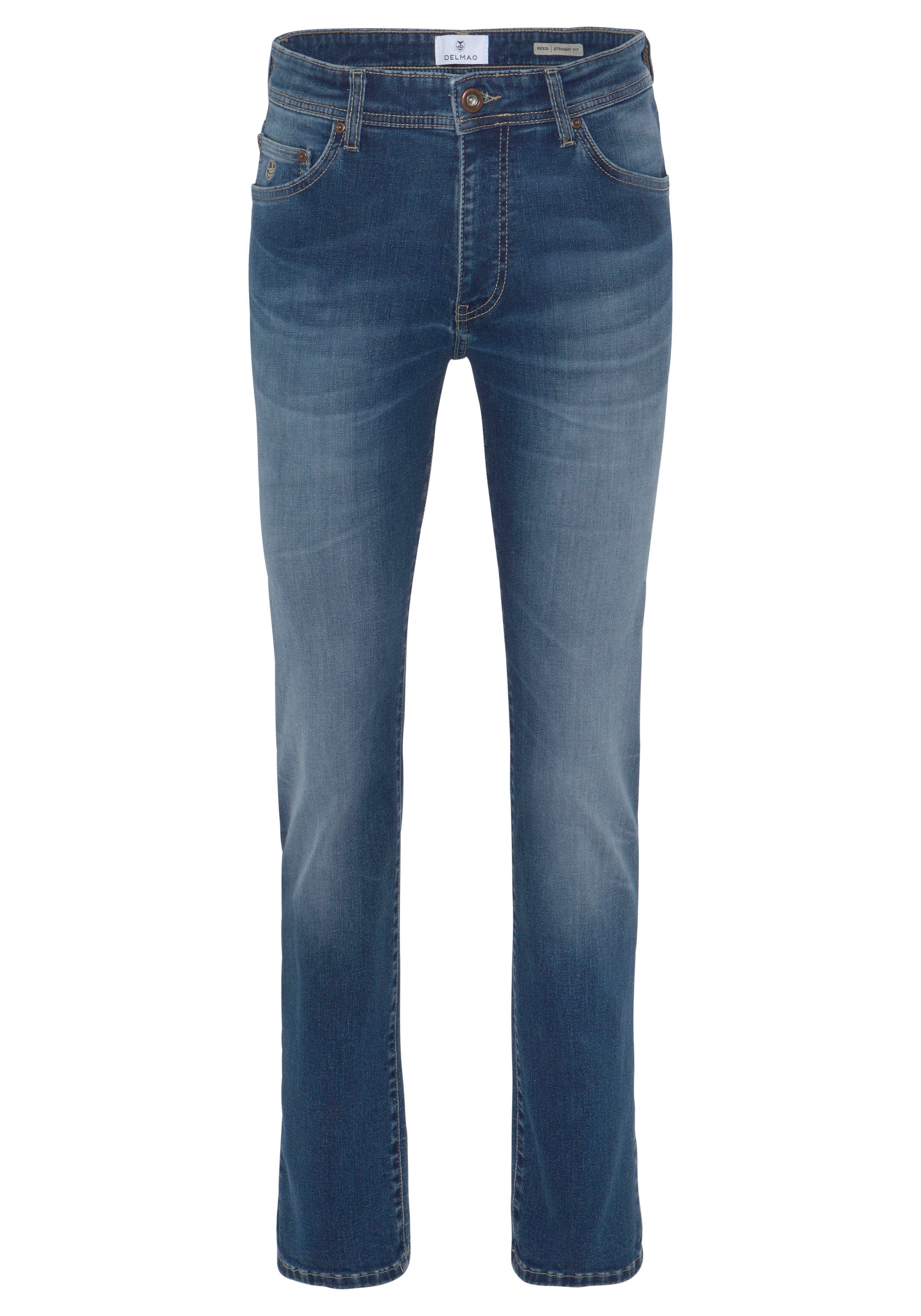 DELMAO Stretch jeans "Reed" rechte pijpsnit, used-look-wassing, lage taillehoogte