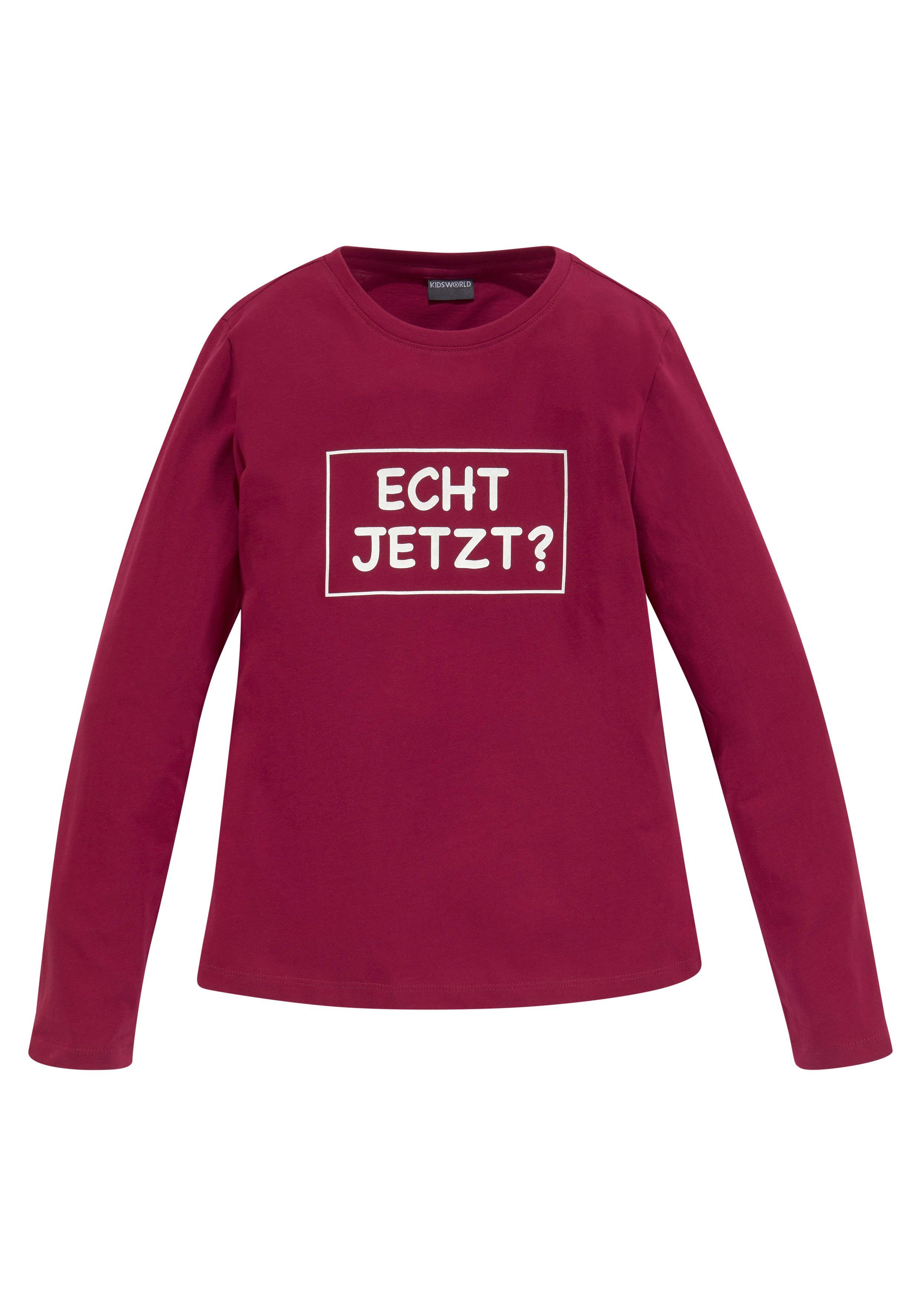 KIDSWORLD Shirt met lange mouwen ECHT JETZT? Lange mouwen, basic pasvorm, met frisse en dynamische opdruk