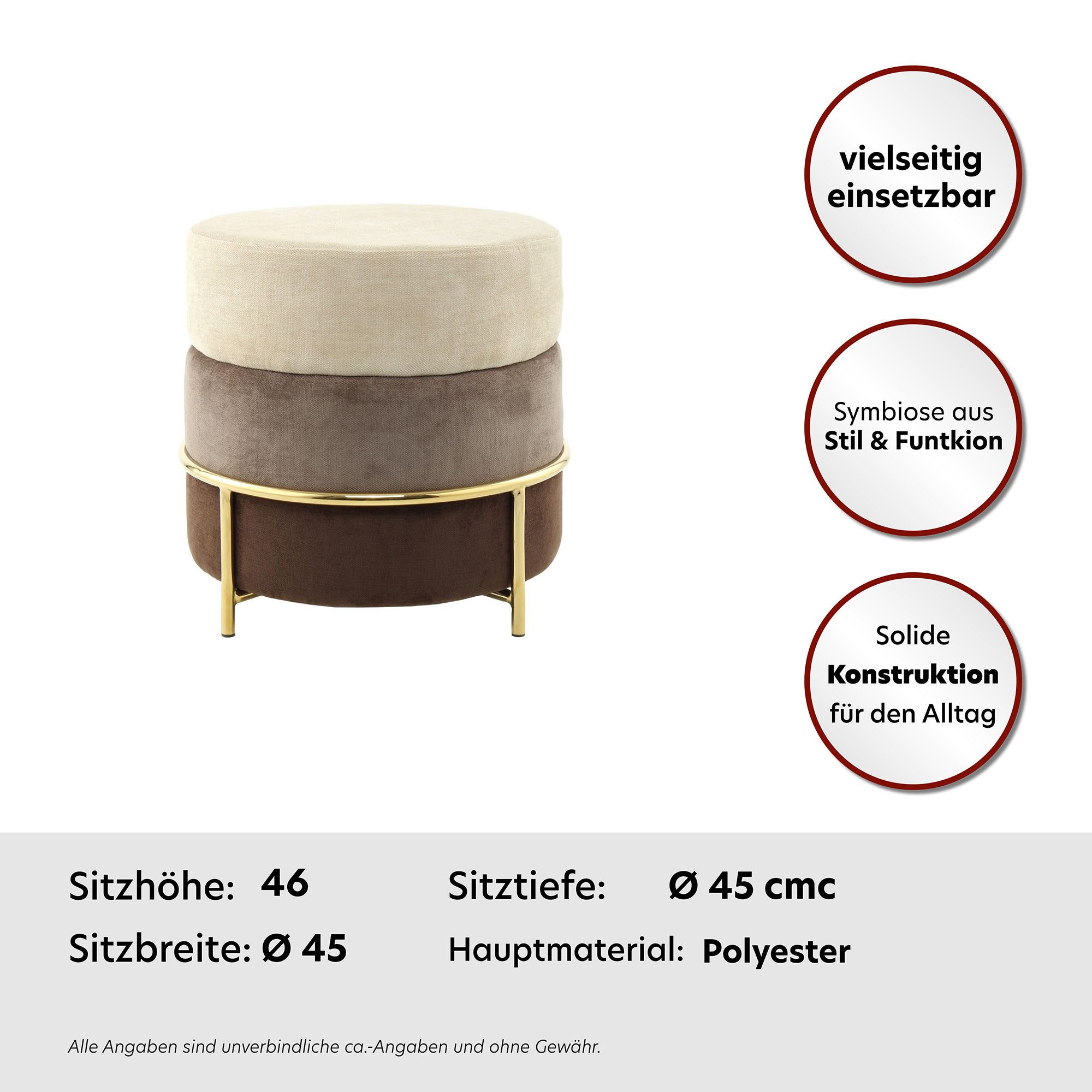 Kayoom ZitHocker Matilda 225, comfortabele ronde vorm, gezellige design-hocker (1 stuk)