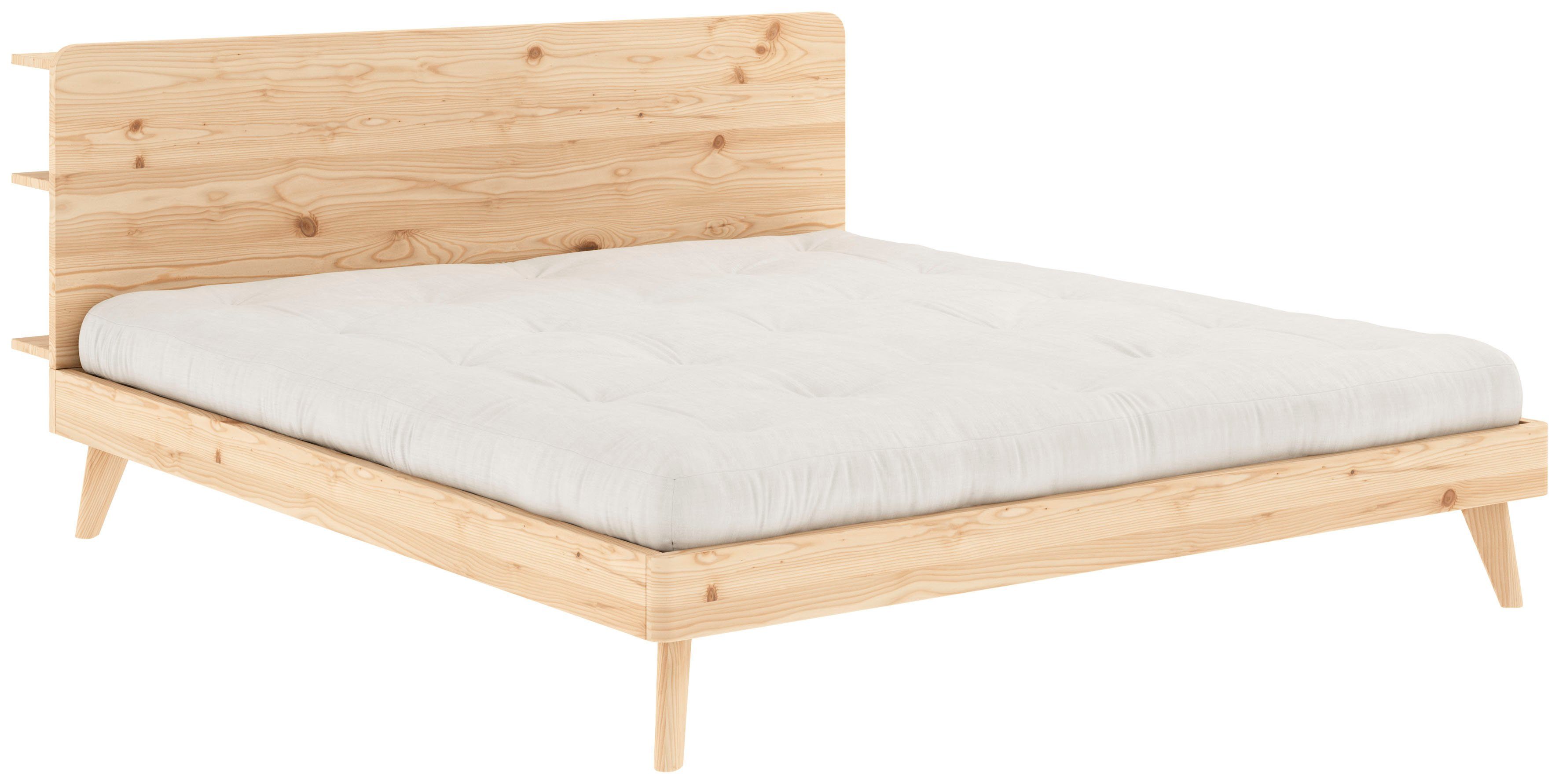 Karup Bedframe RETREAT BED van massief grenen met lattenbodem, hoofdbord met 3 legplanken