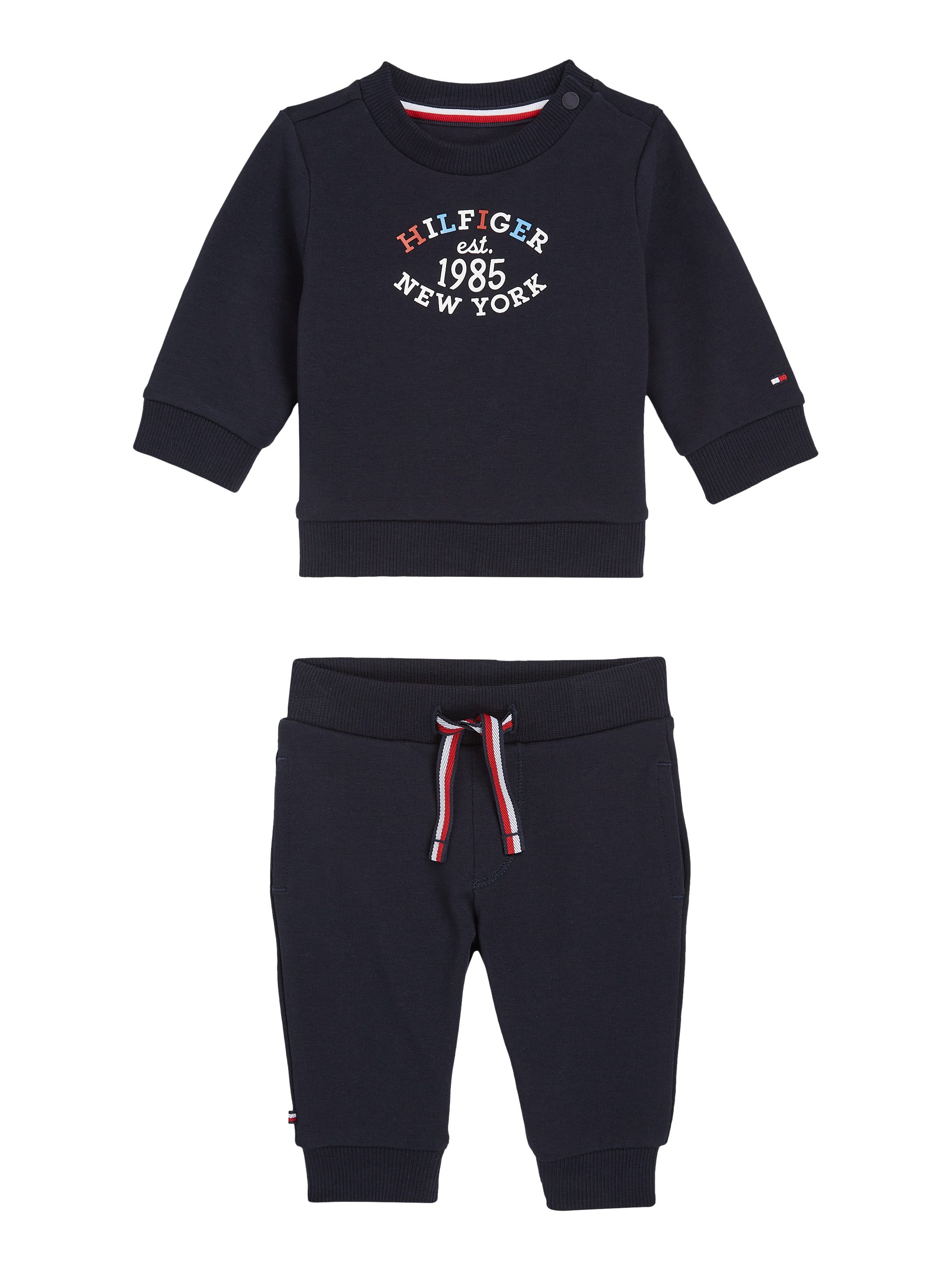 Tommy Hilfiger Shirt met lange mouwen en broek MONOTYPE OVAL 2 PIECE SET Baby tot 2 jaar, grote logoprint, print aan de halslijn (set, 2-delig, 2 stuks)