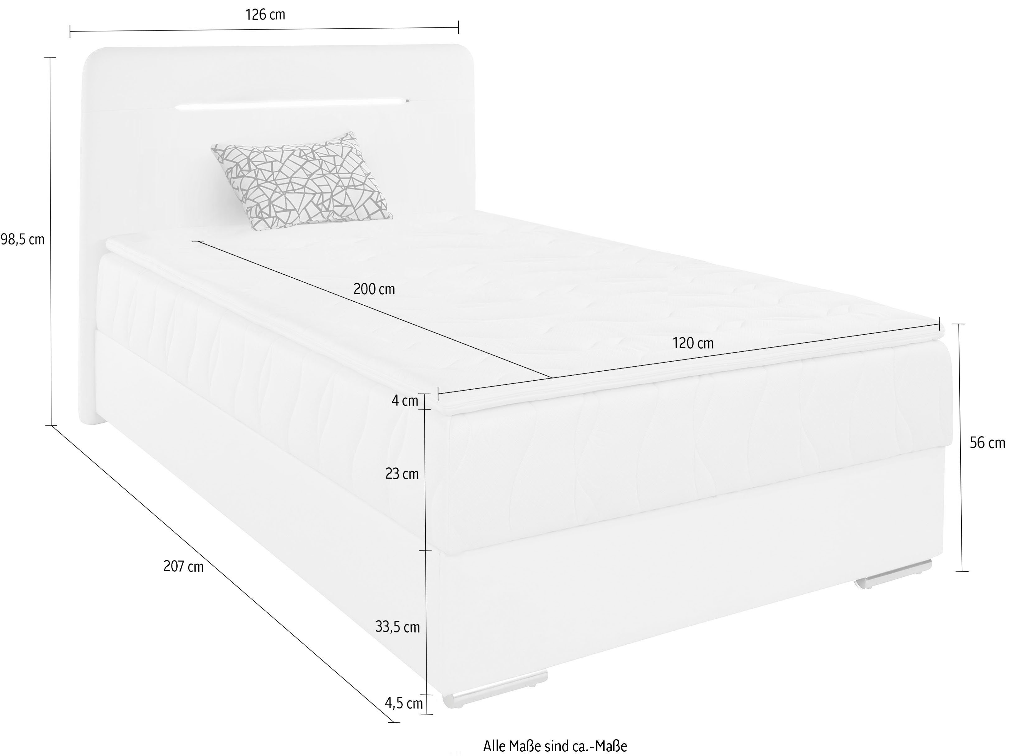 COTTA Boxspring Lighstar inclusief ledverlichting, topmatras, bedkist en sierkussen