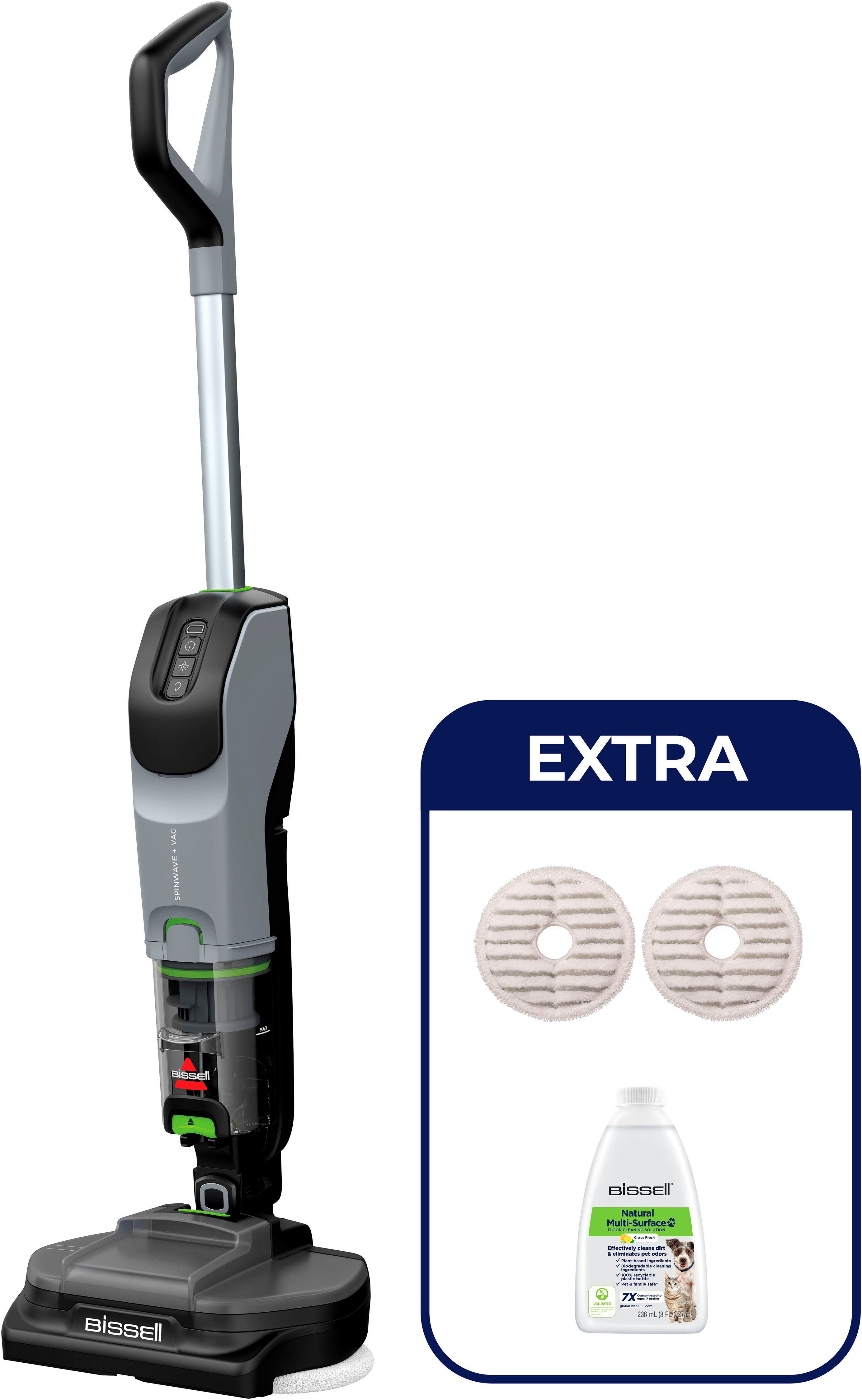 Bissell Nat- en droogzuiger 3893N, SpinWave®+ Vac PET Select, stofvrij dweilen draadloos, voor alle harde vloeren, 3 reinigingsmodi inclusief zuigmodus