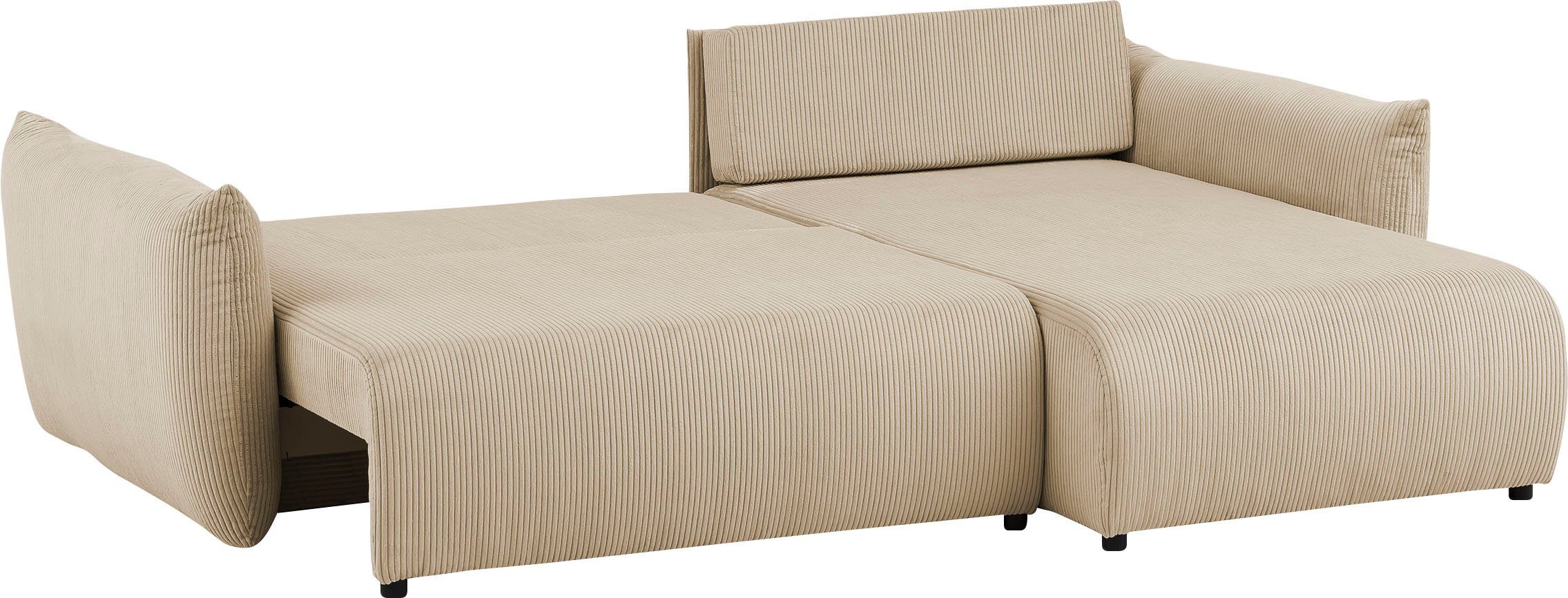 INOSIGN Hoekbank MAVAS bedbank met bedkist, L-model, ca. 257/127 cm (ligoppervlak 212/145 cm), ribfluweel, chenille, structuur