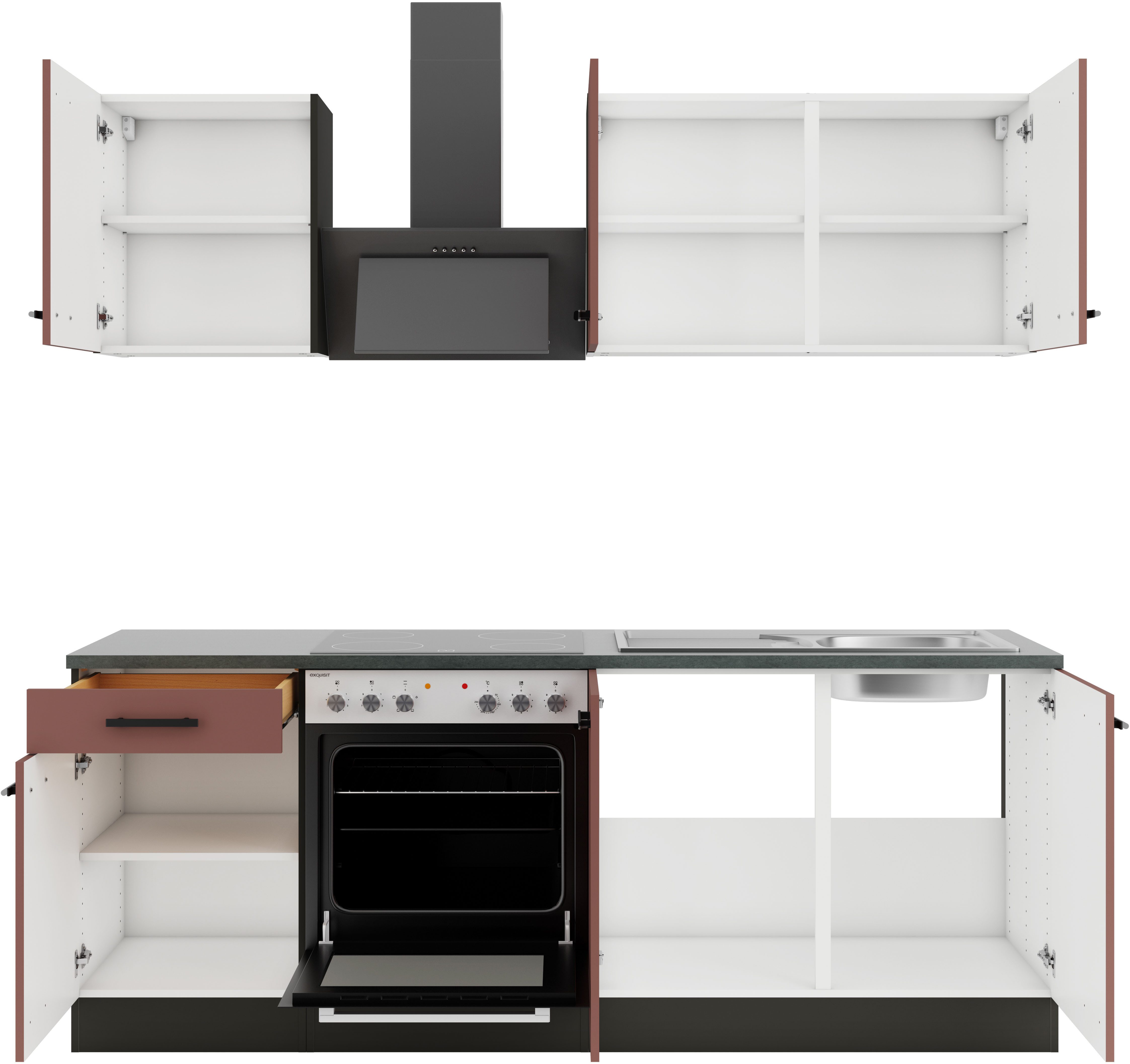 OPTIFIT Keukenblok Palma Breedte 210 cm, optioneel met elektrische apparaten, spiegelbeeld op te stellen