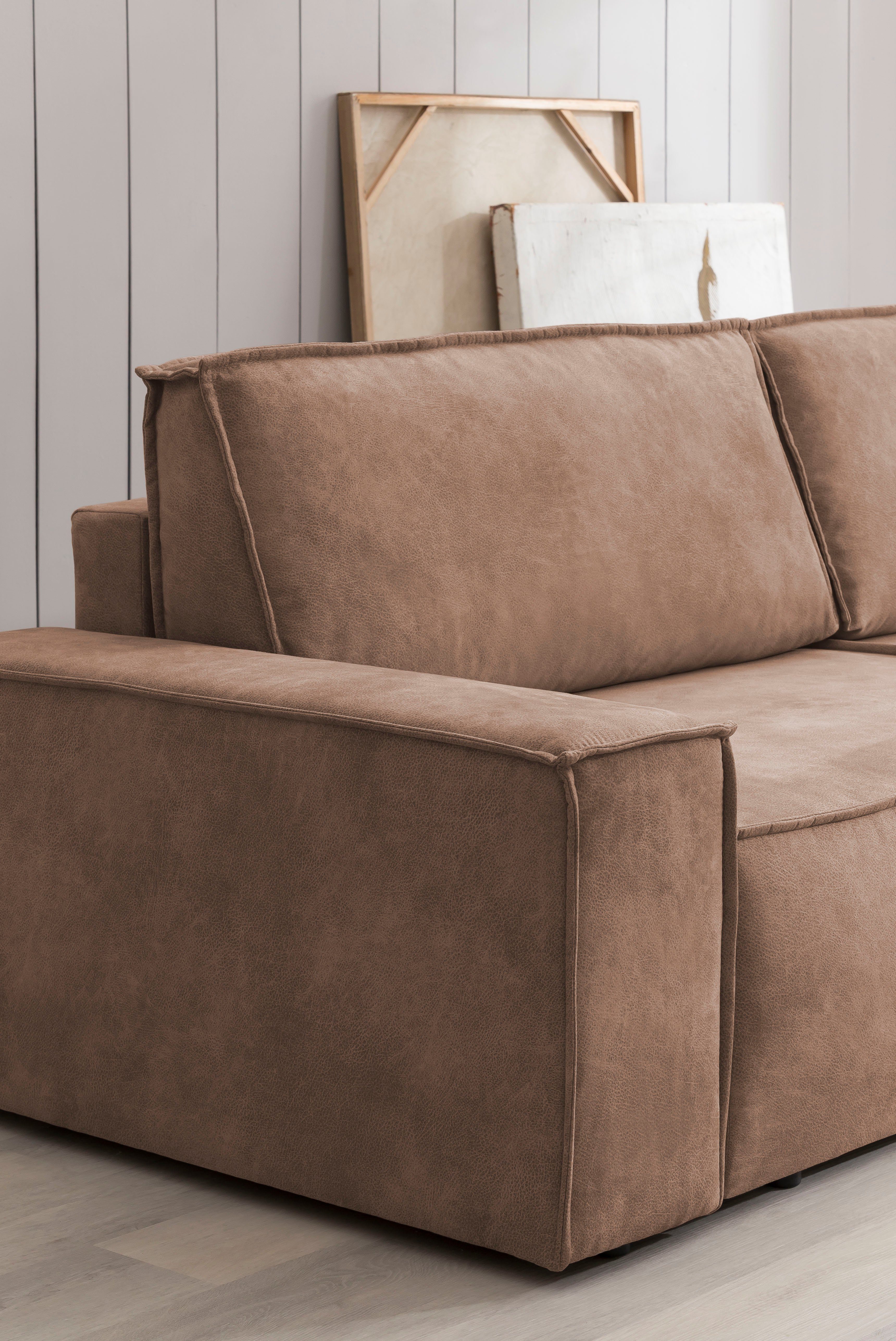 Home affaire Zithoek SHERWOOD 329 cm, U-vorm, slaapbank, Slaapfunctie met bedkist (194x139 cm), cord, vintage, fluweel