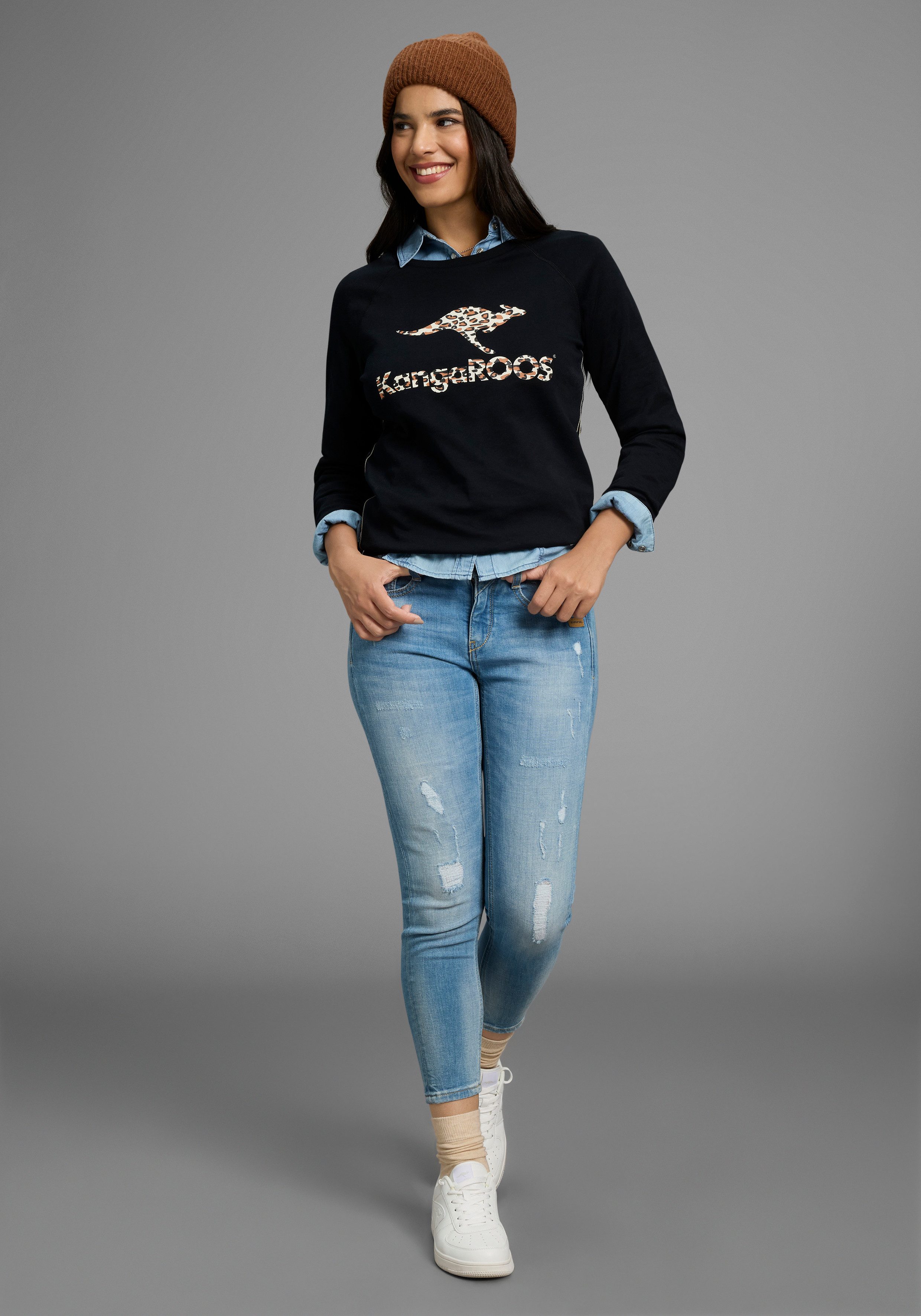 KangaROOS Sweatshirt Lange mouwen, figuurvolgende snit, met print, ronde hals