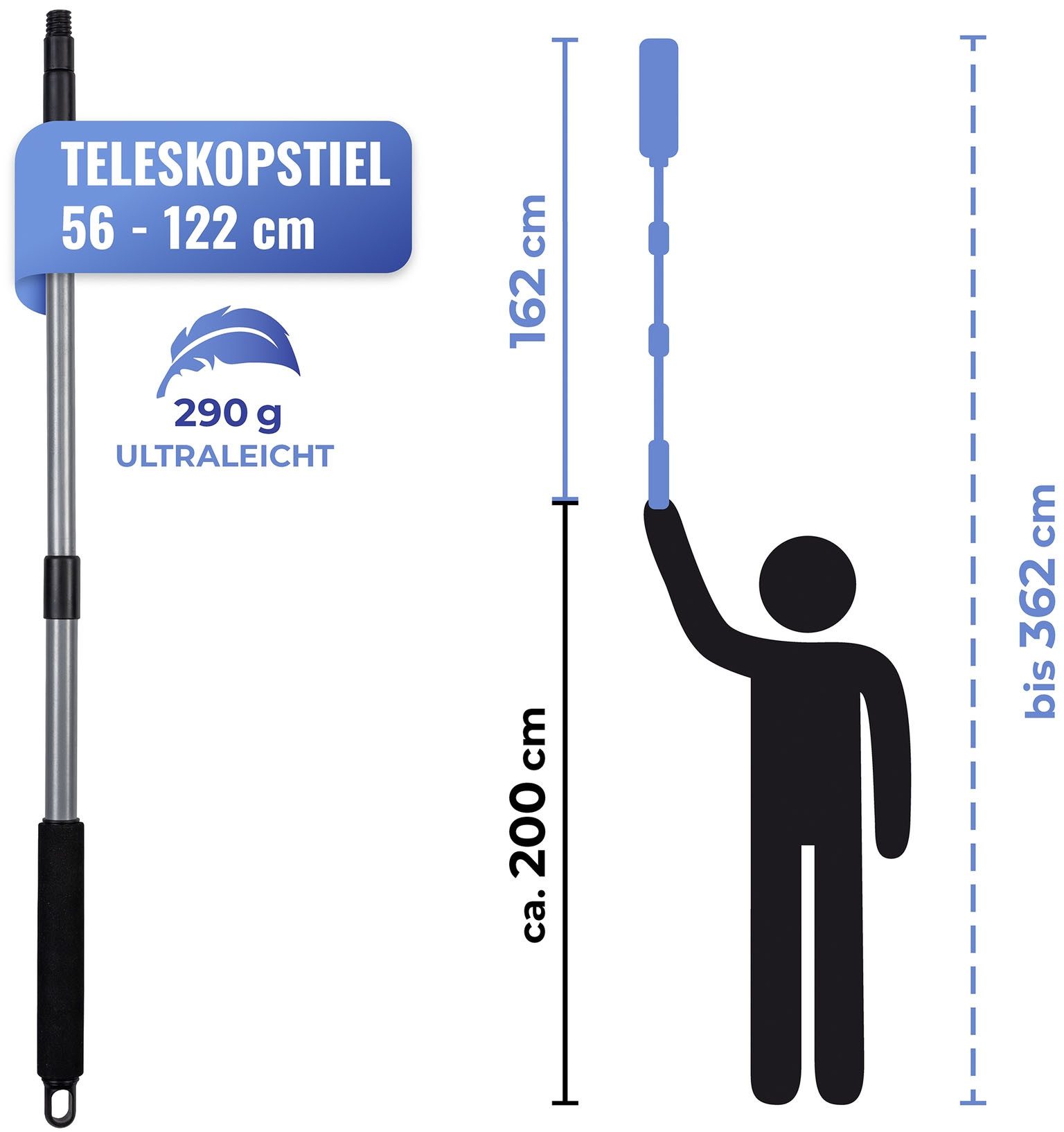 Maximex Plumeau 3in1 Hoek-stofborstel, telescopische steel & knikgewricht, droog- & natreiniging