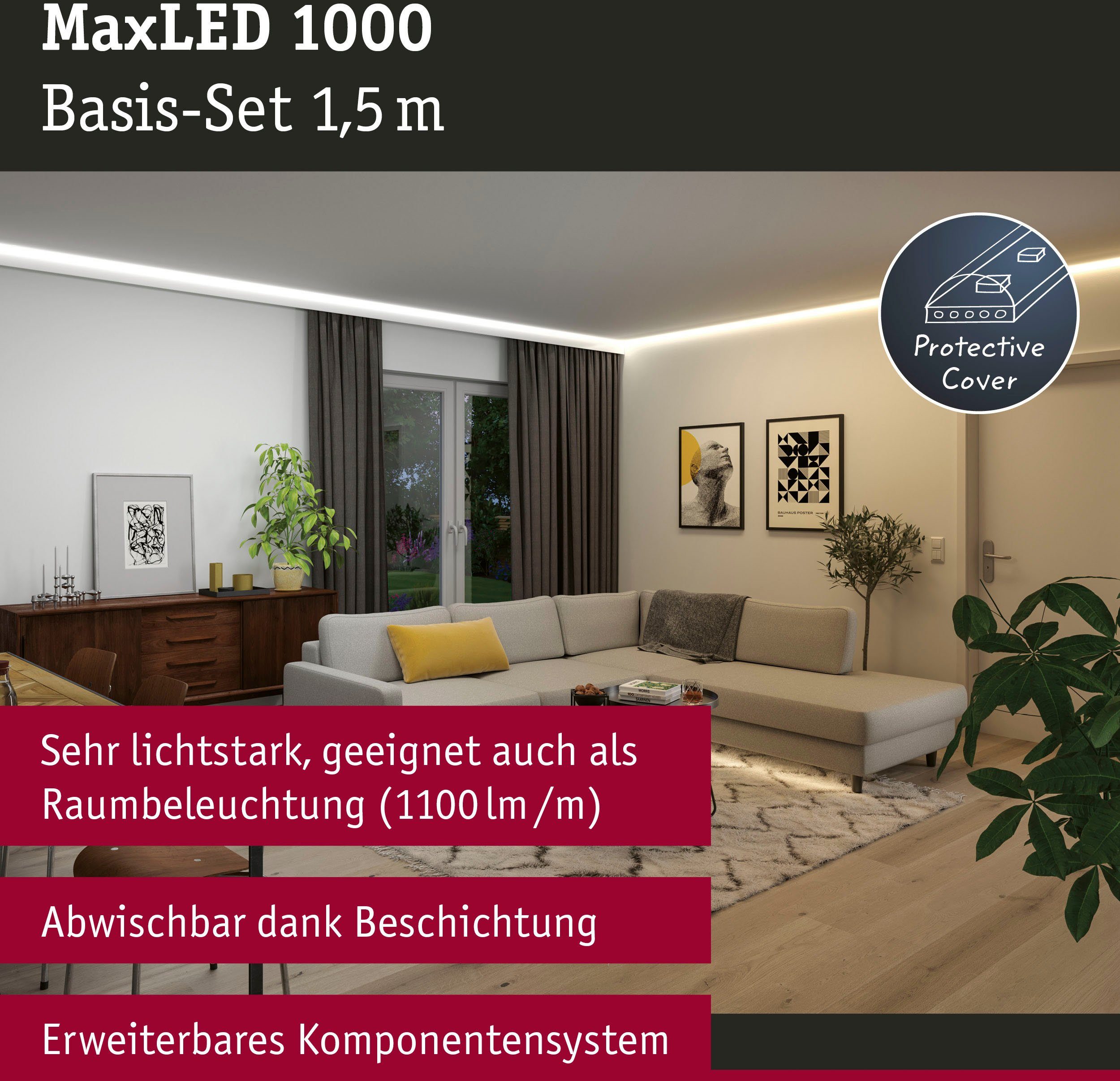 Paulmann Led-strepen MaxLED1000 Basisset 1,5m IP44 Deksel 2700-6500K 17W 230/24V 40VA zilverkleur