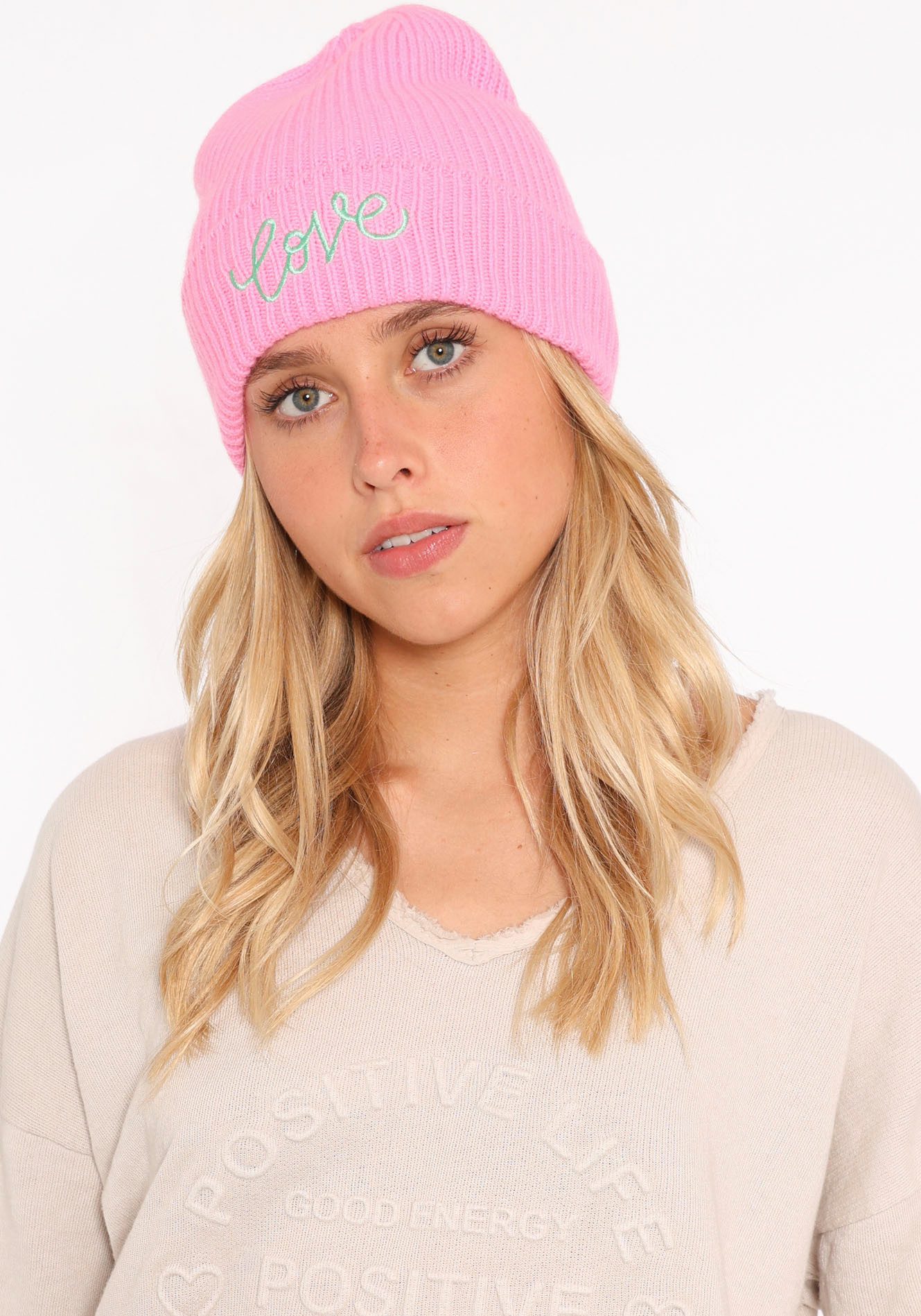 Zwillingsherz Beanie met Love borduursel (set)