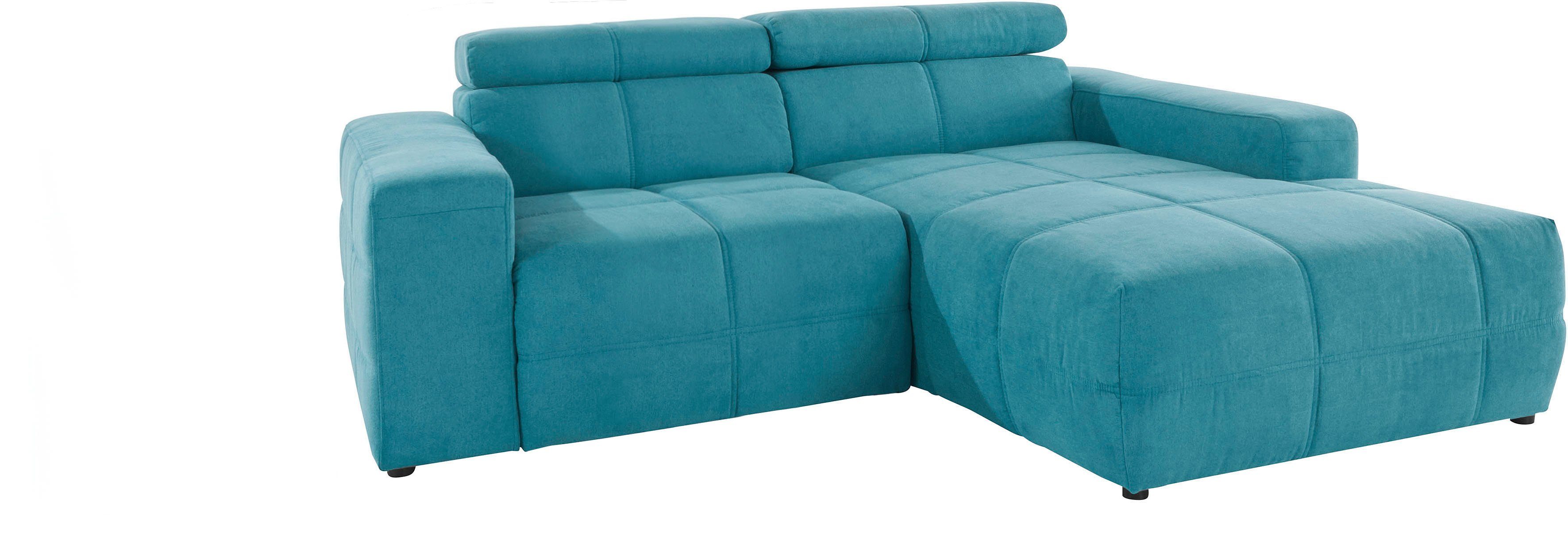 DOMO collection Hoekbank Brandon kleine versie BxDxH: 214x100x80 cm Met verstelbare hoofdsteun, ook in leer en cord, L-model