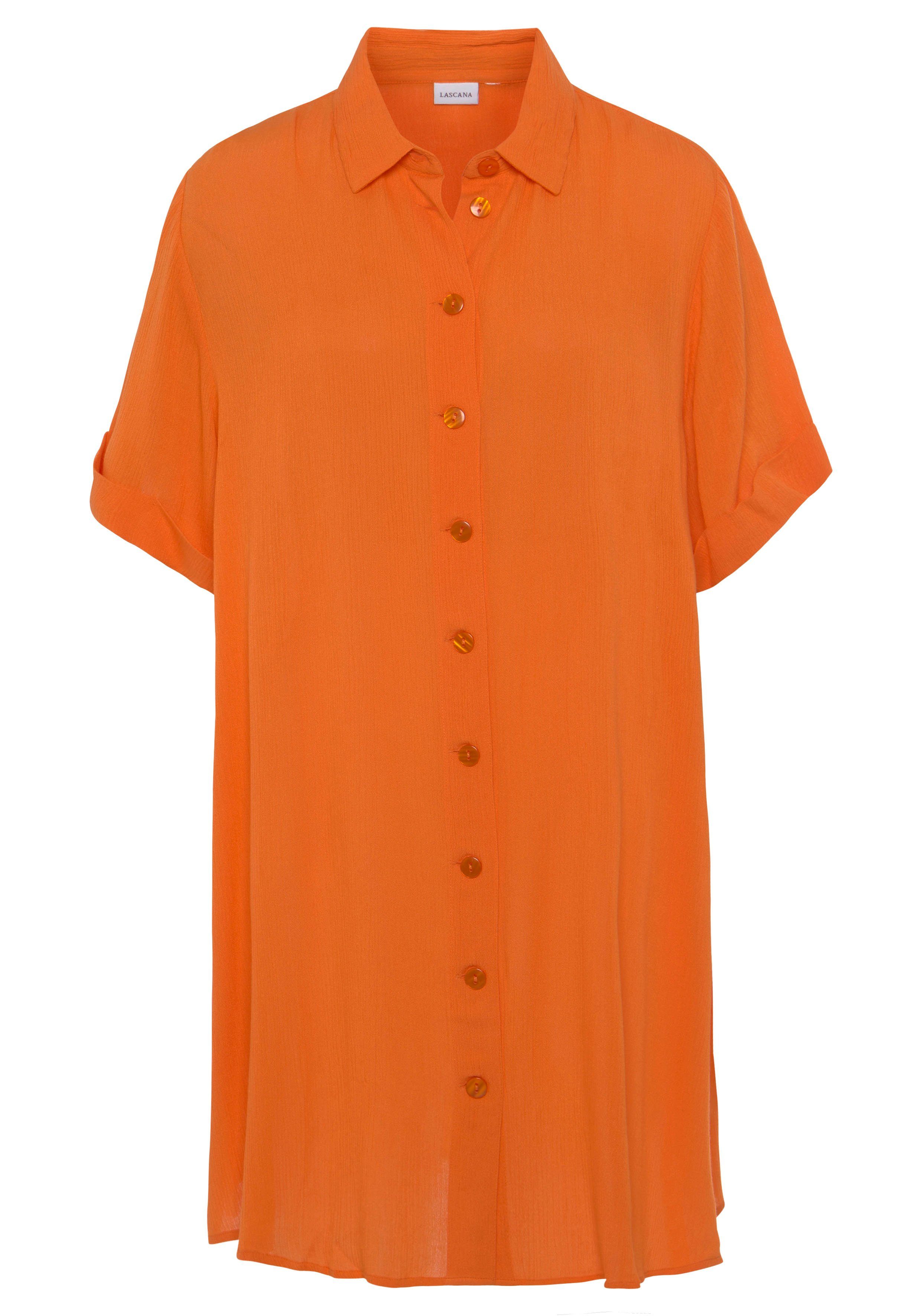 Lascana Lange blouse met knoopsluiting, blouse met korte mouwen, blousejurk, zomers