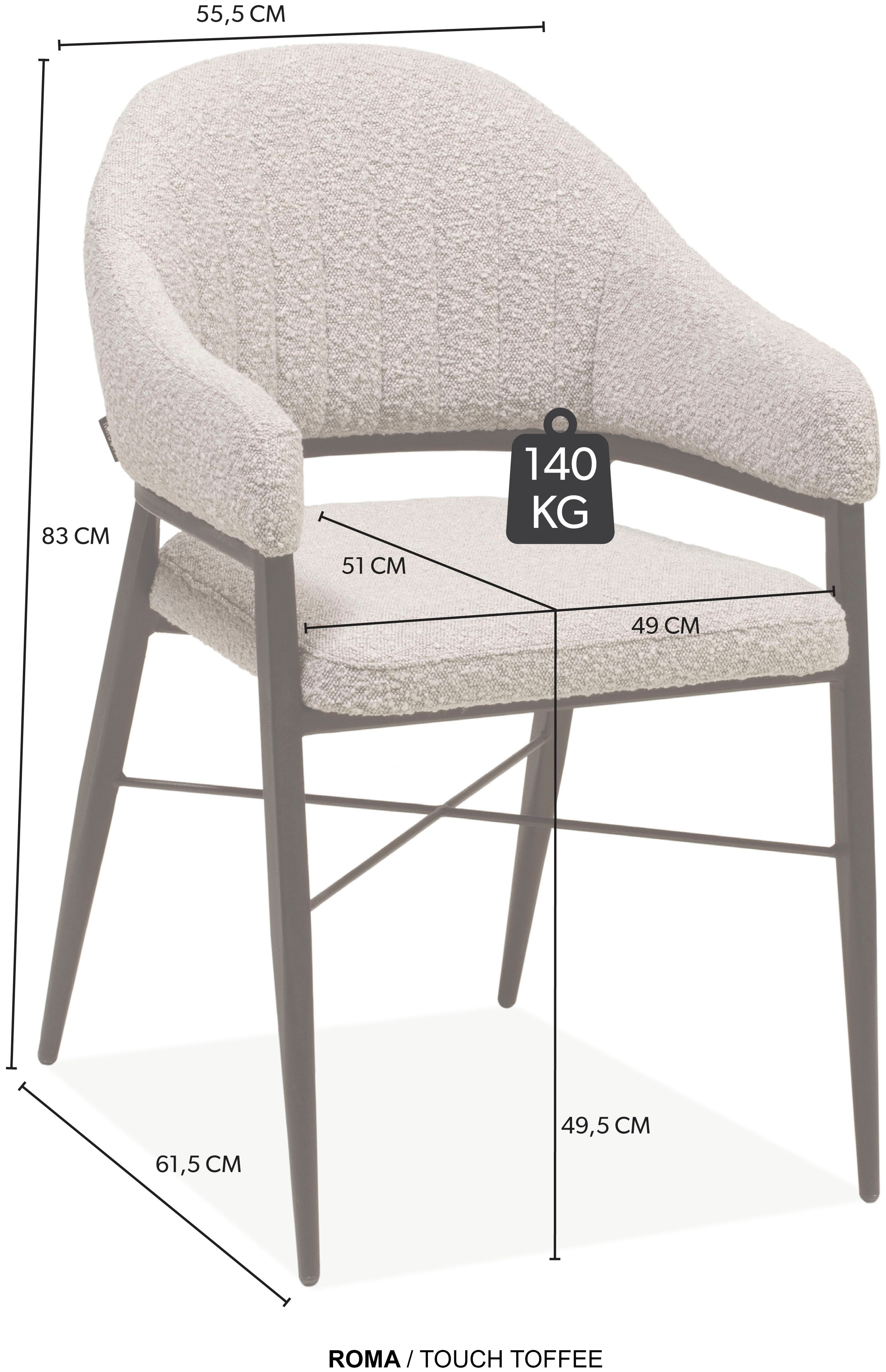 OMG Design Stoel met armleuningen Roma comfortabele eetkamerstoel, gestoffeerde stoel met bouclé bekleding
