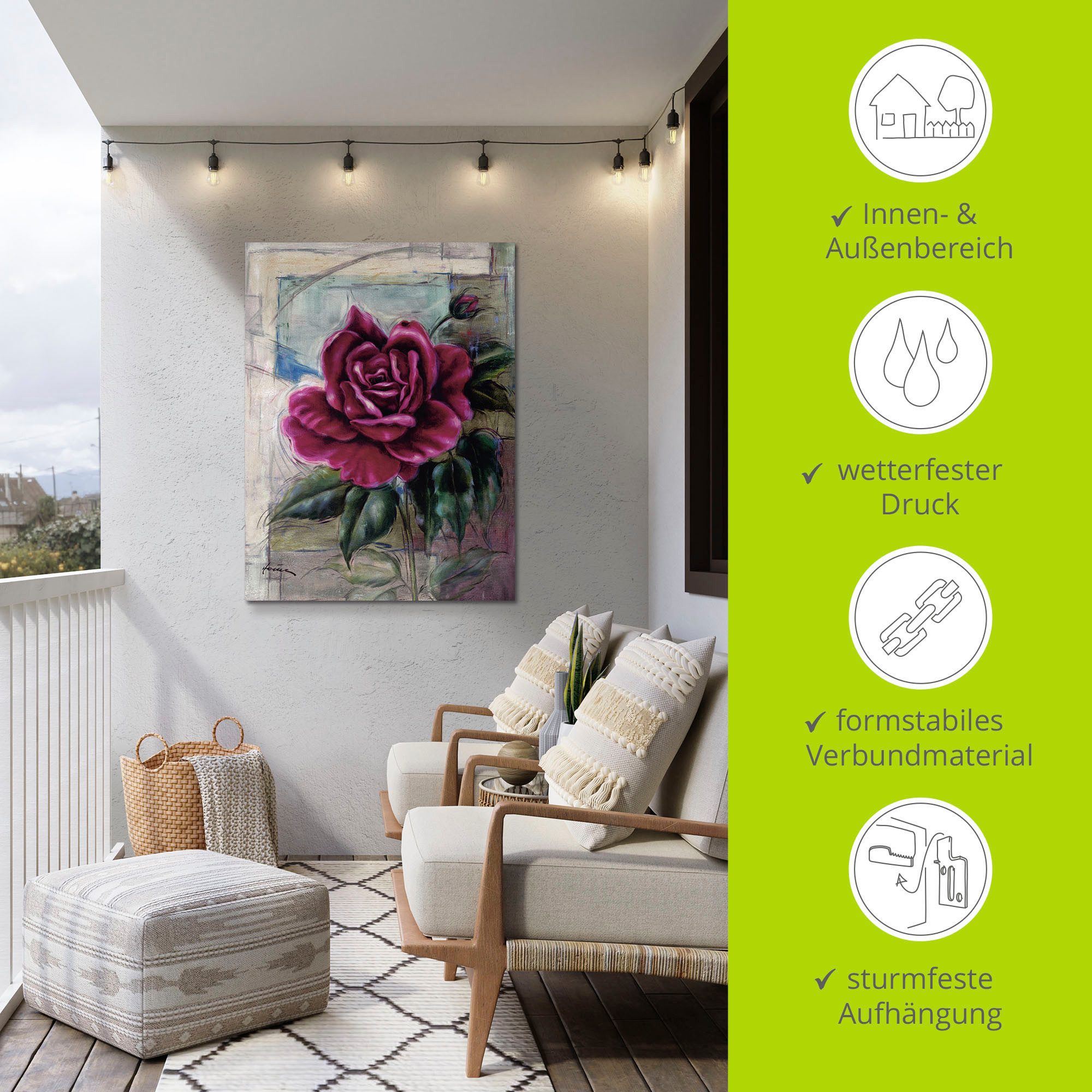 Artland Artprint Roos II als artprint van aluminium, artprint voor buiten, artprint op linnen in verschillende maten