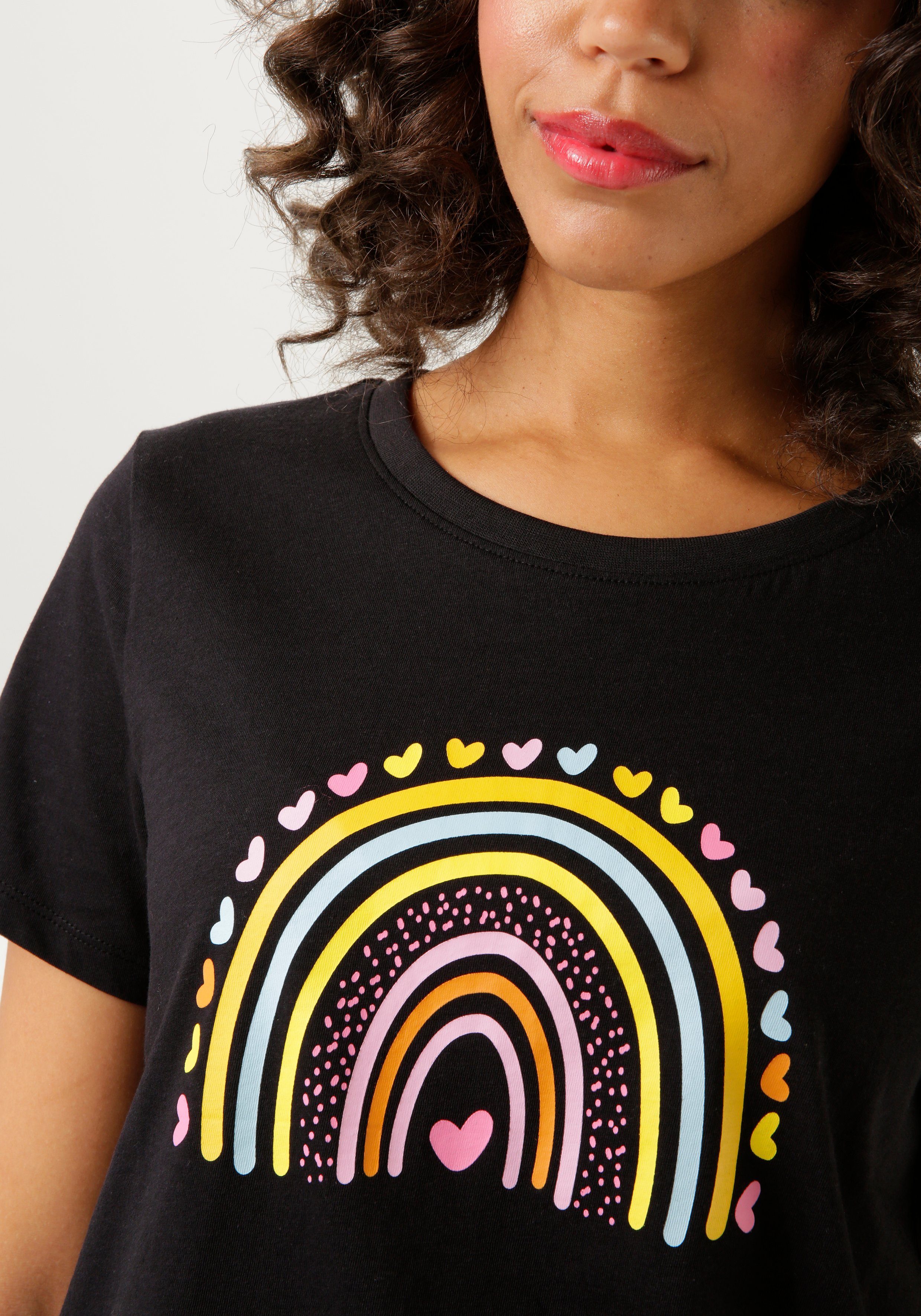 Aniston CASUAL T-shirt Bedrukte voorkant met kleurrijke bogen en hartjes NIEUWE COLLECTIE