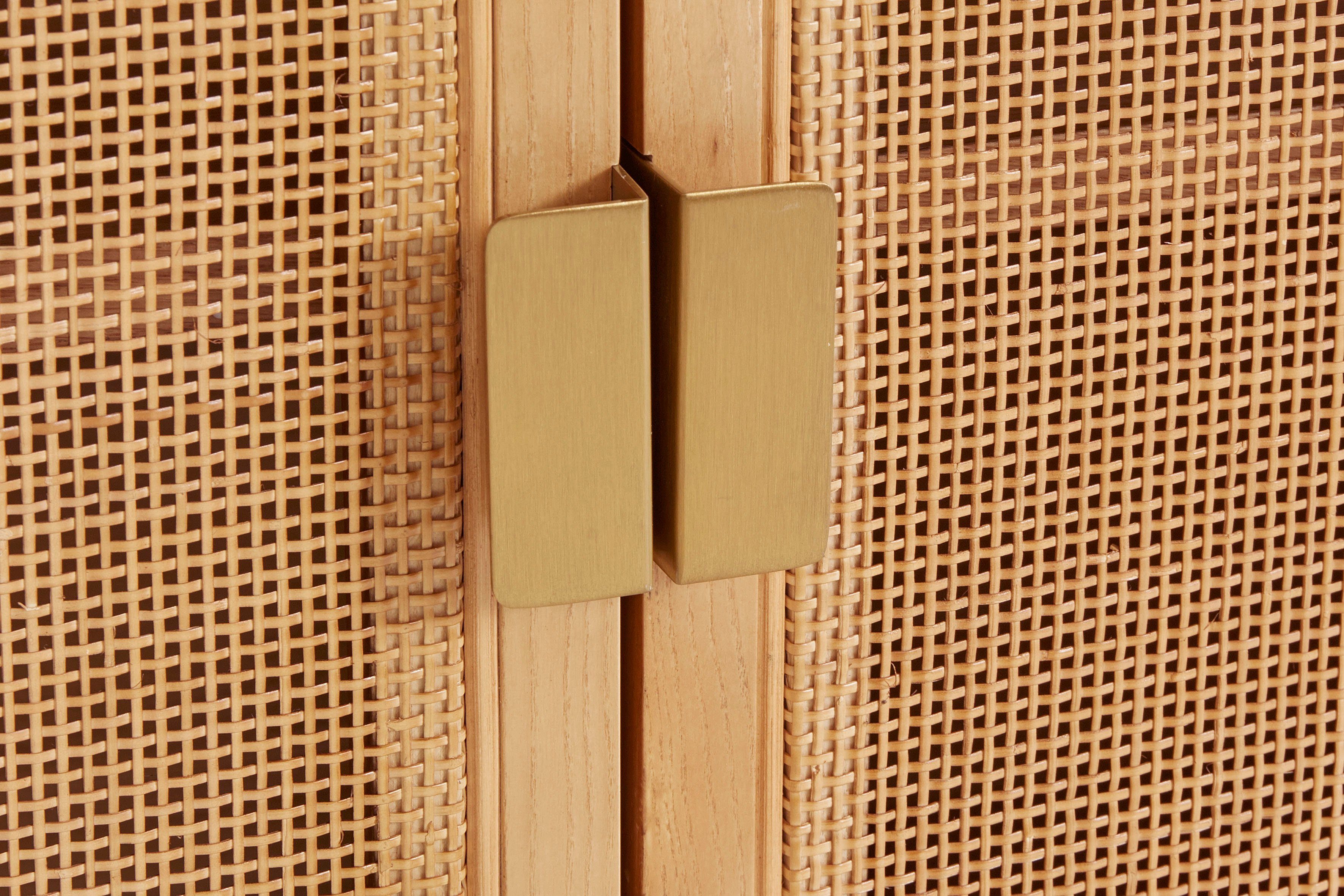 LeGer Home by Lena Gercke Highboard Lina Met rotan inzet, 4 binnenvakken, gedeeltelijk massief