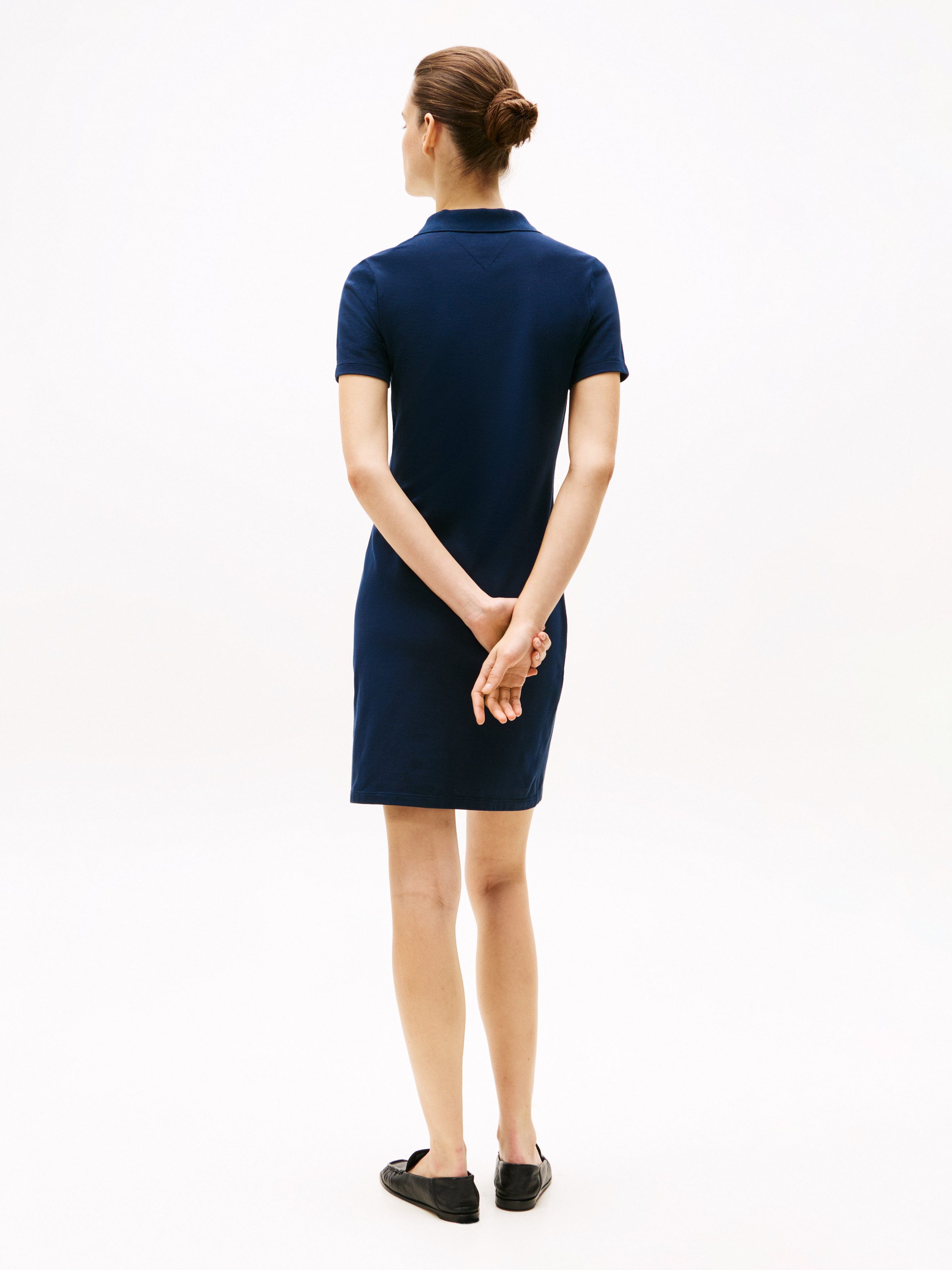Tommy Hilfiger Polojurk SLIM OPEN NK POLO DRESS SS met geborduurde tommy hilfiger vlag