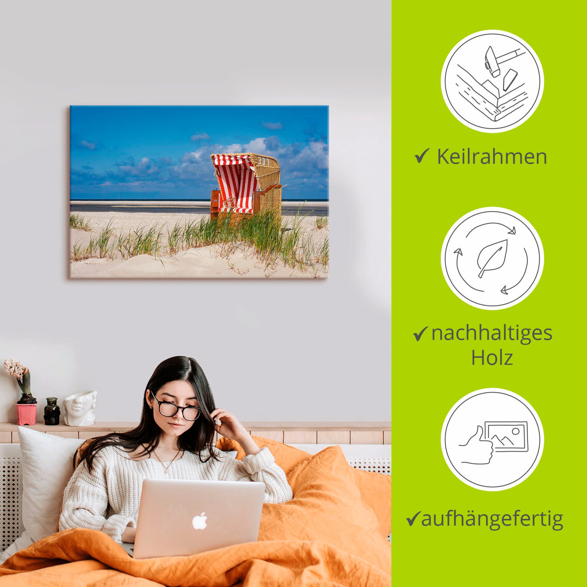 Artland Artprint Strandstoel 337 als artprint op linnen, muursticker in verschillende maten