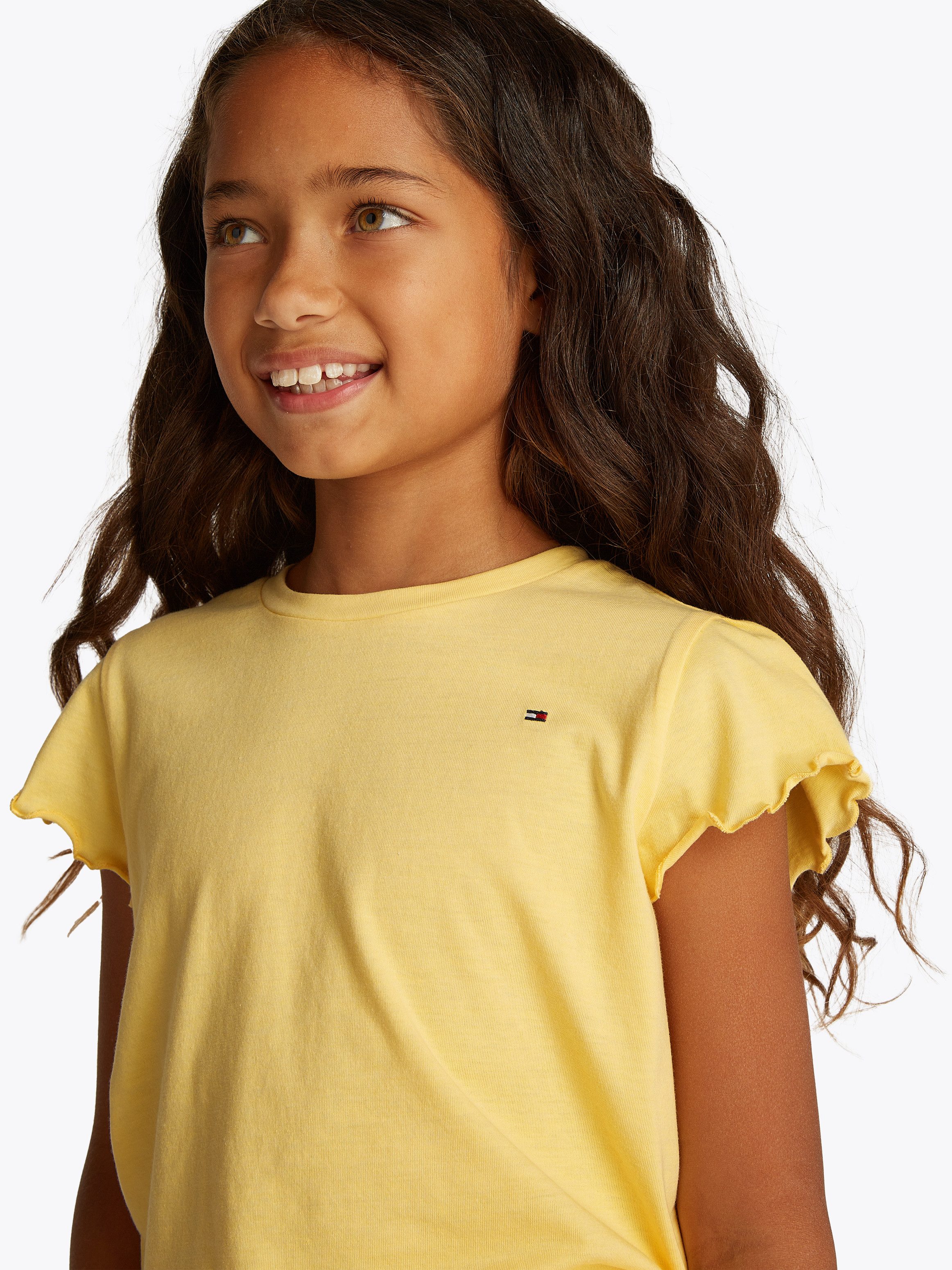 Tommy Hilfiger T-shirt ESSENTIAL RUFFLE SLEEVE TOP S/S meisjes t-shirts maat 7 (122) geel