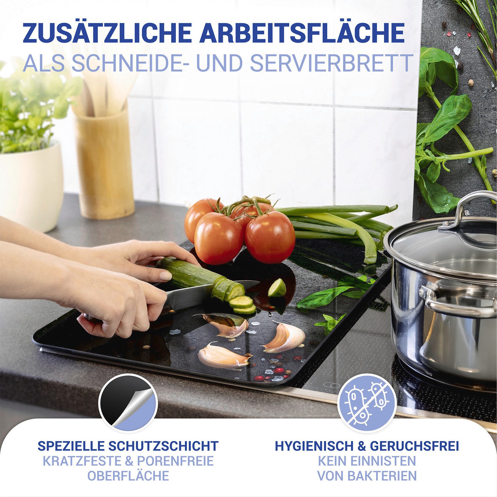 WENKO Kookplaatdeksel Universeel model Kruiden Kookplaatafdekking voor alle soorten kookplaten, krasvast, met antislipvoetjes (set, 2-delig)