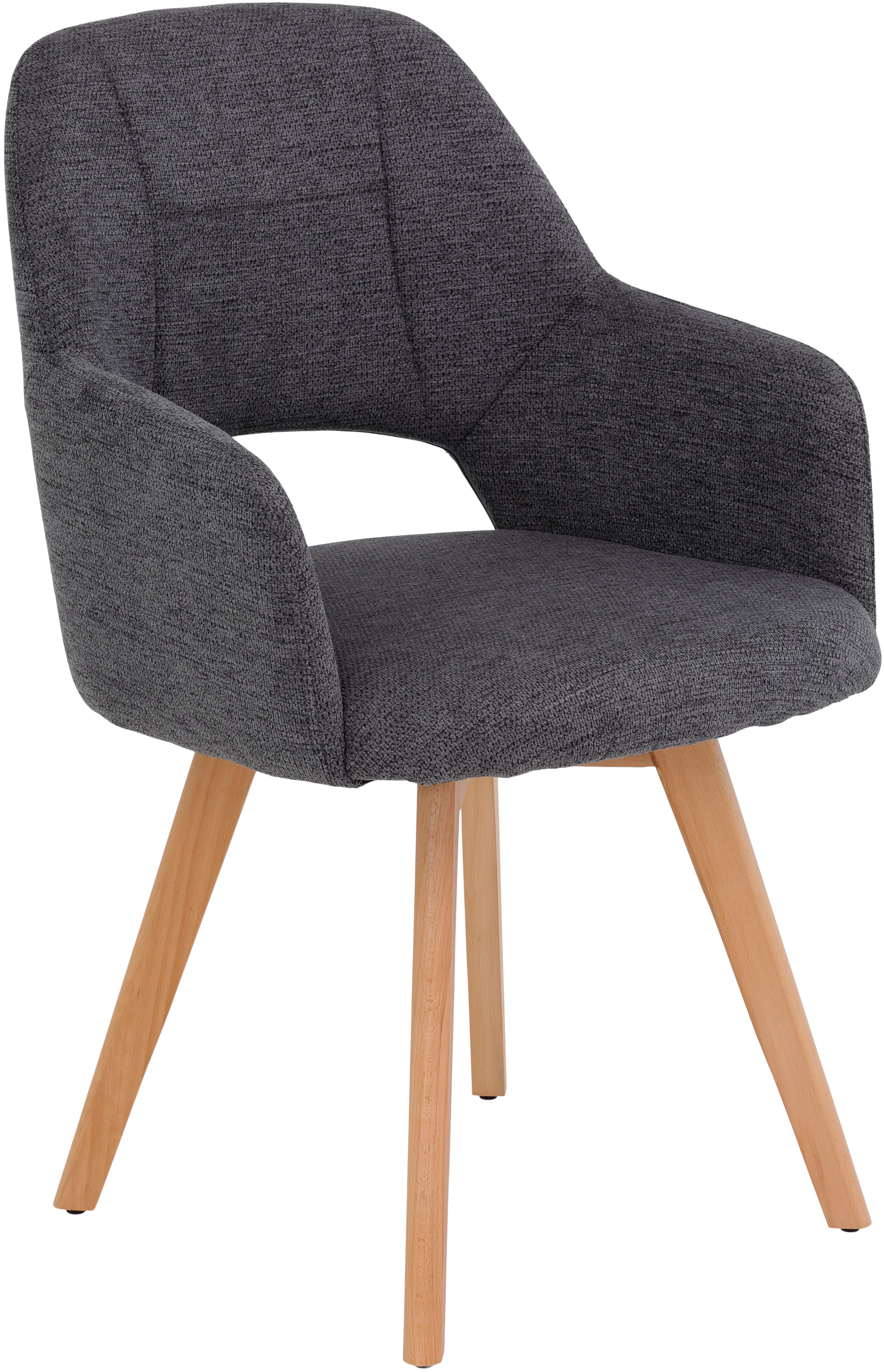 HELA Stoel met armleuningen SOFIA armstoel met massief houten frame, bekleding webstof Eetkamerstoel, fauteuil met armleuningen, subtiele ruguitsparing (set, 2 stuks)