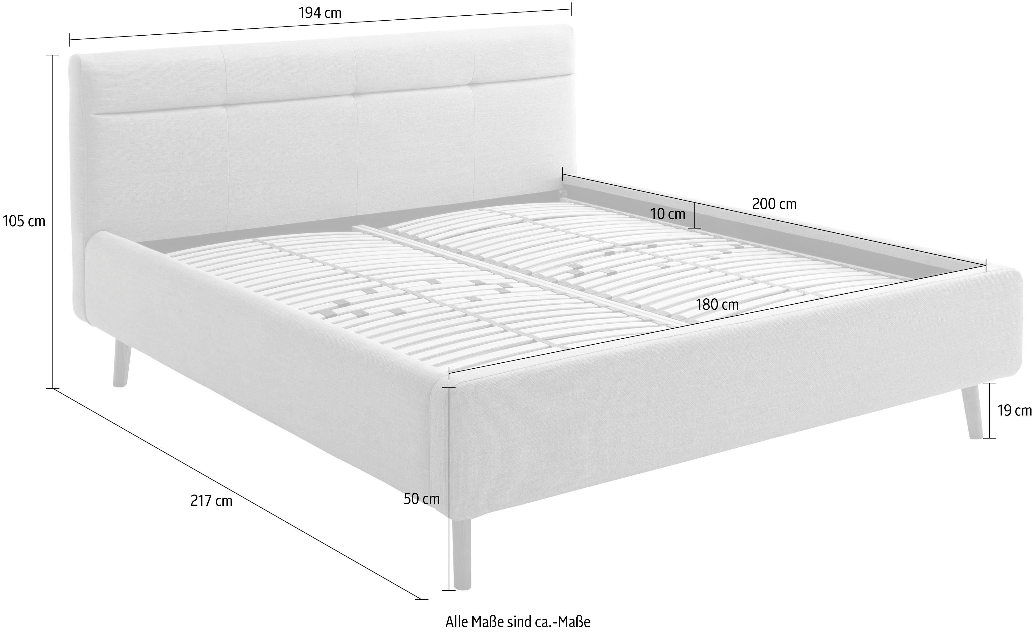 meise.möbel Gestoffeerd bed Lotte met lattenbodem en bedkist