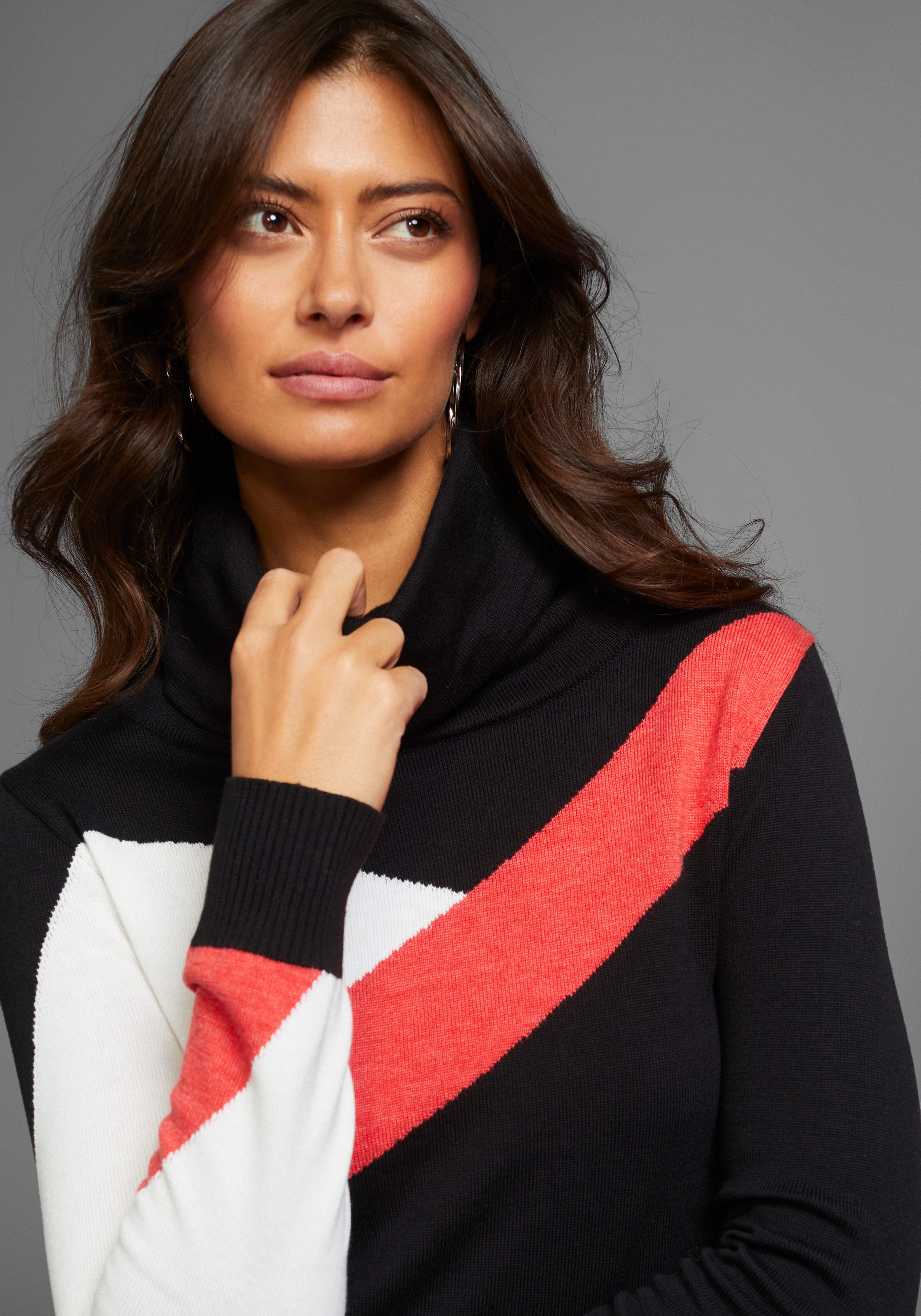 Laura Scott Trui met sjaalkraag colourblocking-stijl