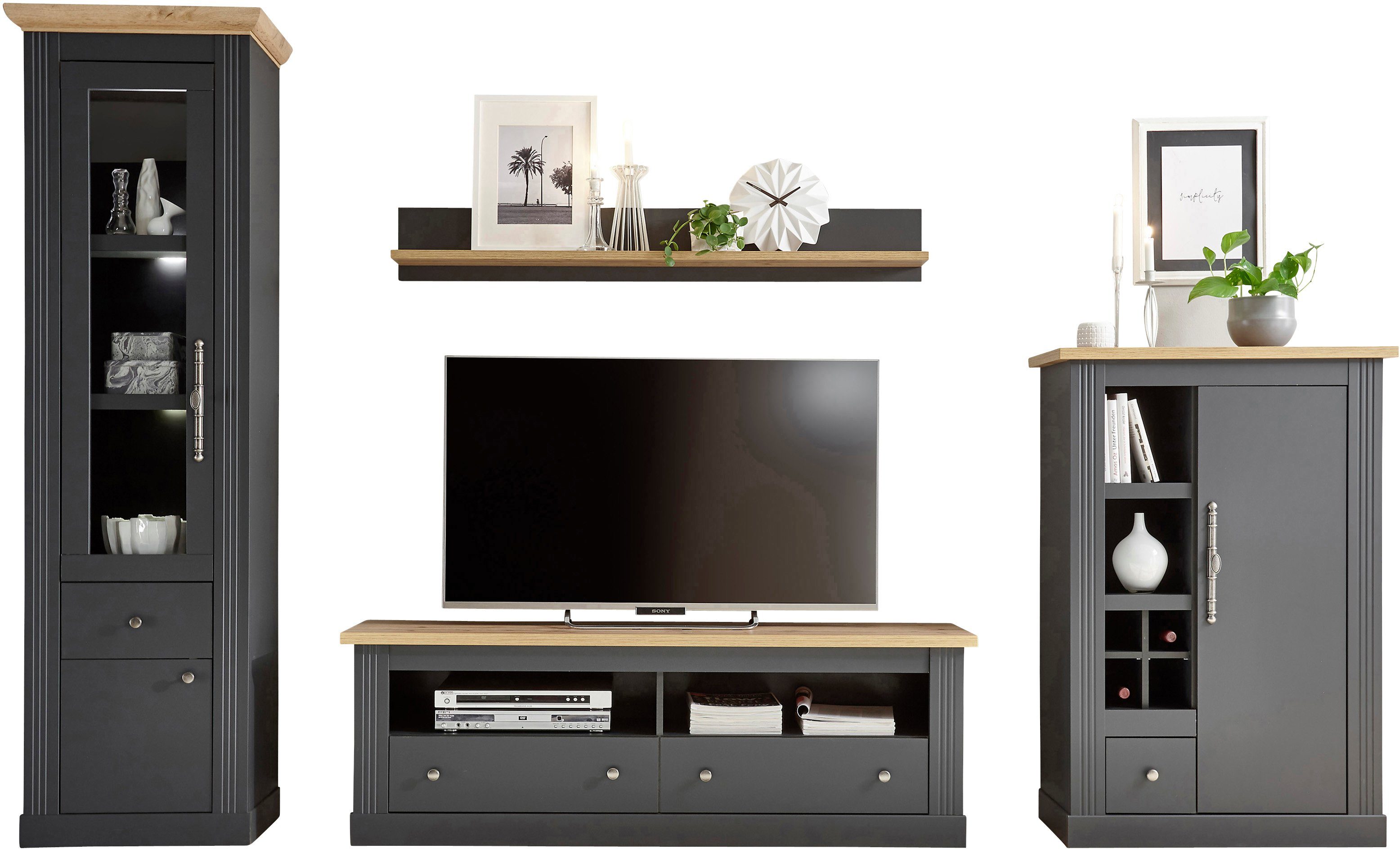 Home affaire Wandmeubel Westminster TOPSELLER! in romantische landelijke stijl (set, 4-delig) tv-wandmeubels grijs