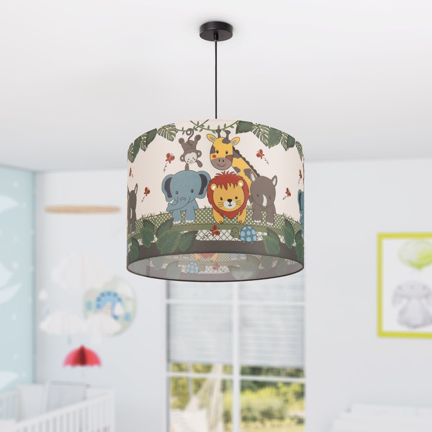 Paco Home Hanglamp Diamond 634 Kinderlamp plafondlamp LED kinderkamer, jungle-dieren, E27
