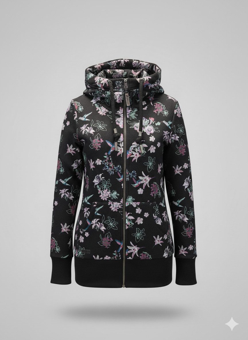 Ragwear Sweatvest NESKA ZIP FLOWERS O met extra brede boorden