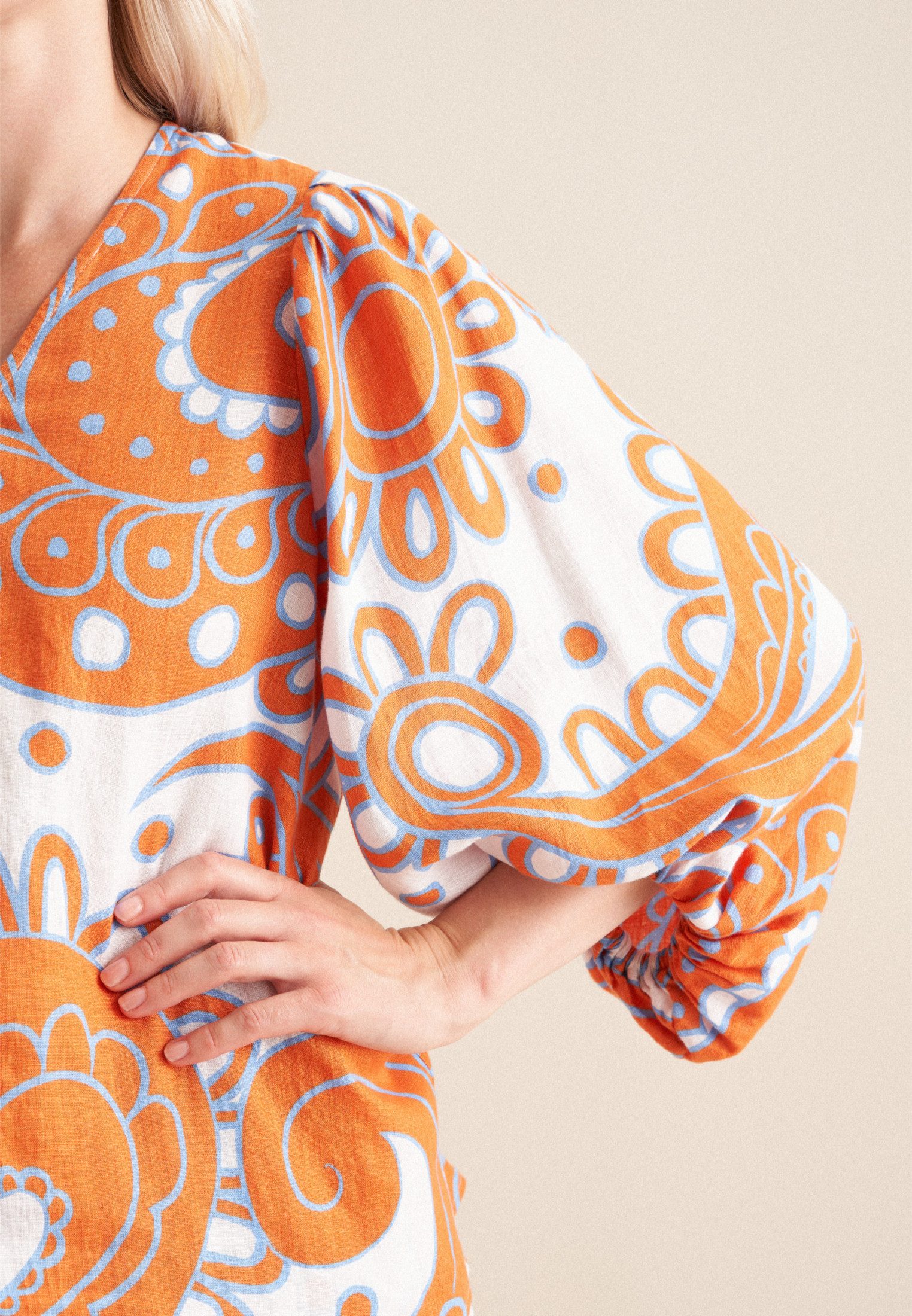 seidensticker Shirtblouse Zwarte roos 3/4-mouw v-hals paisley