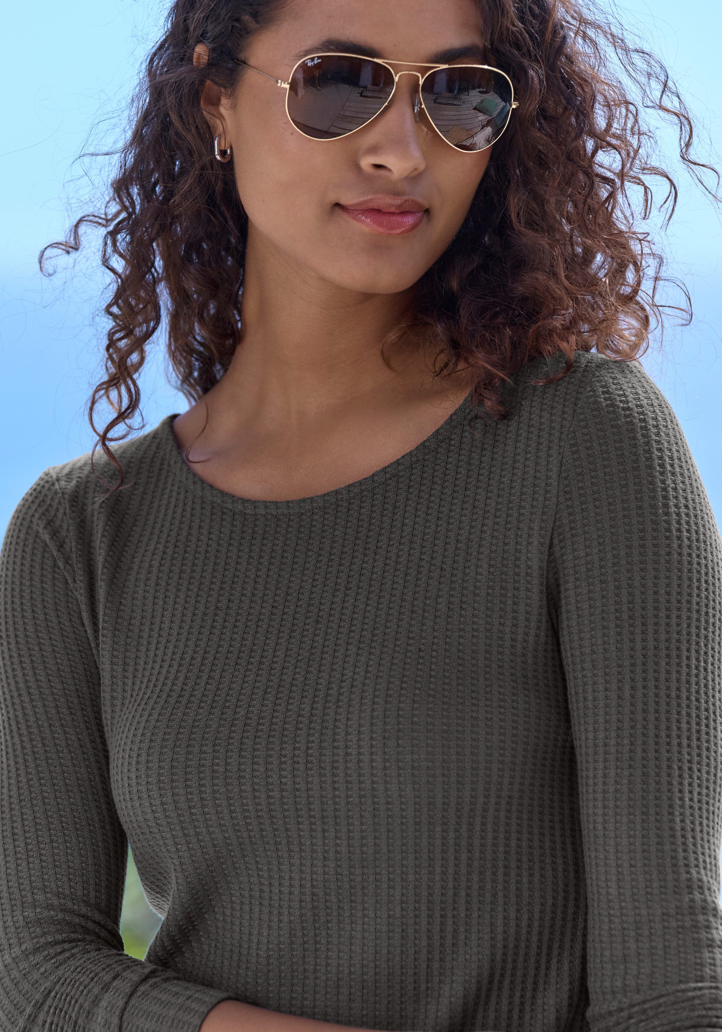 Lascana Shirt met lange mouwen In modieuze piqué-optiek van onderhoudsvriendelijke kwaliteit met viscose