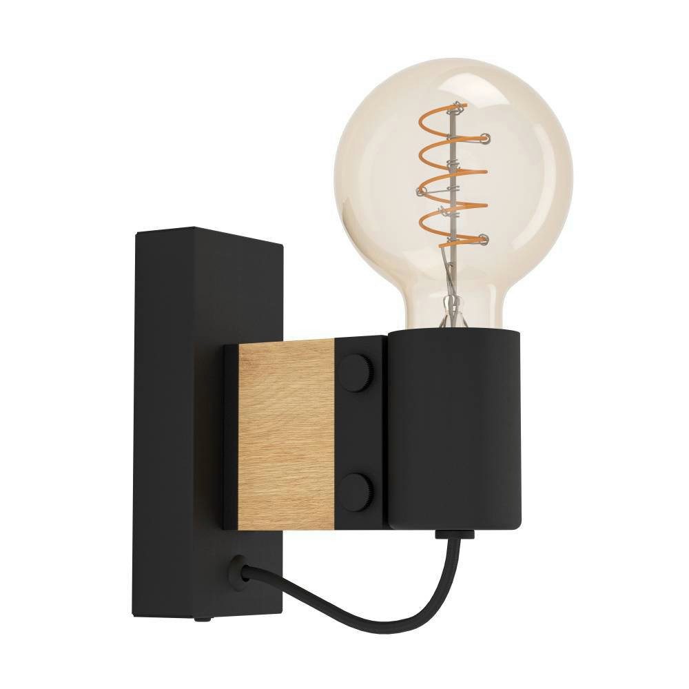 EGLO Wandlamp BAILRIGG Wandlamp, ganglamp van hout in natuurlijk en metaal in zwart (1 stuk)