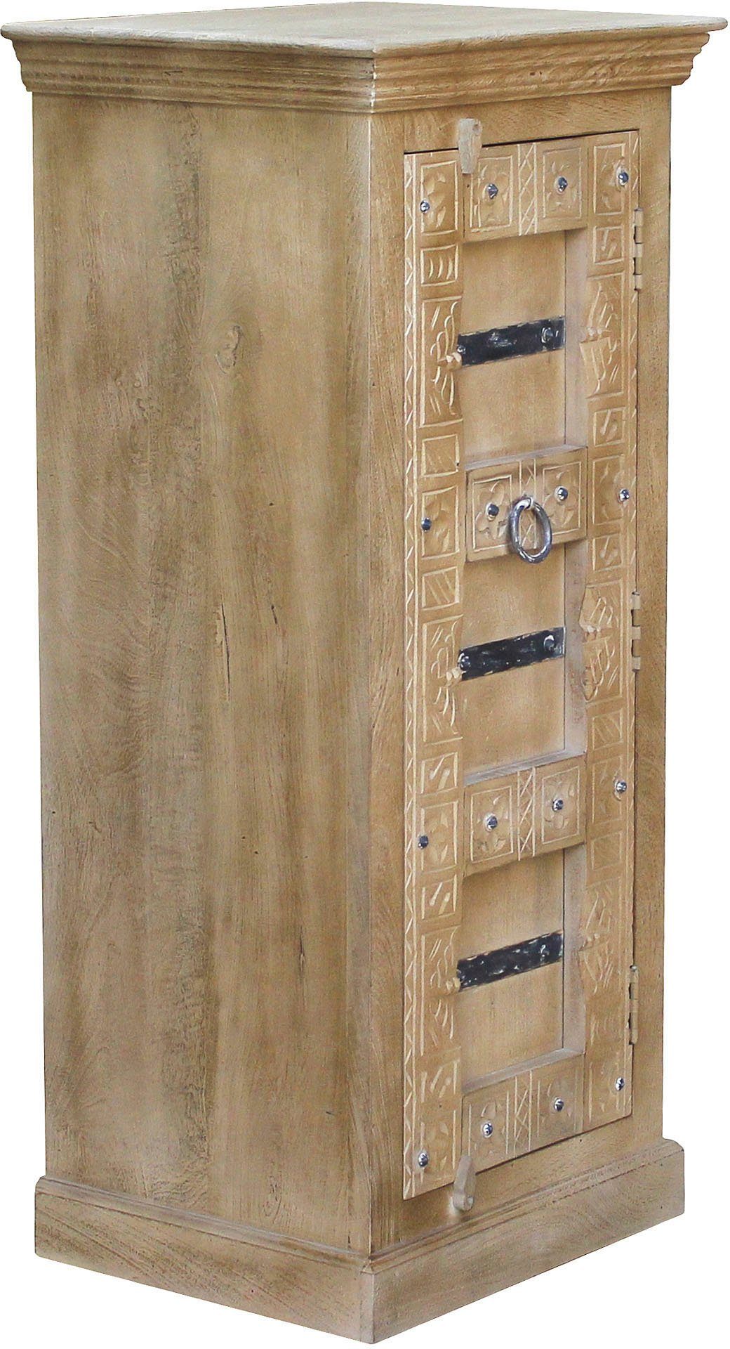 SIT Highboard Daipur kast gegraveerde versieringen, smalle kast met 1 deur