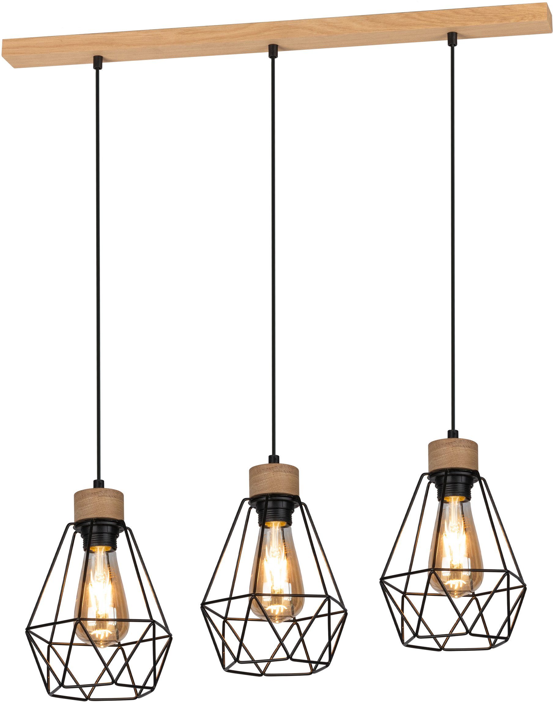 Home affaire Hanglamp Devonhill van massief eikenhout met metalen kap, natuurproduct, gemaakt in europa