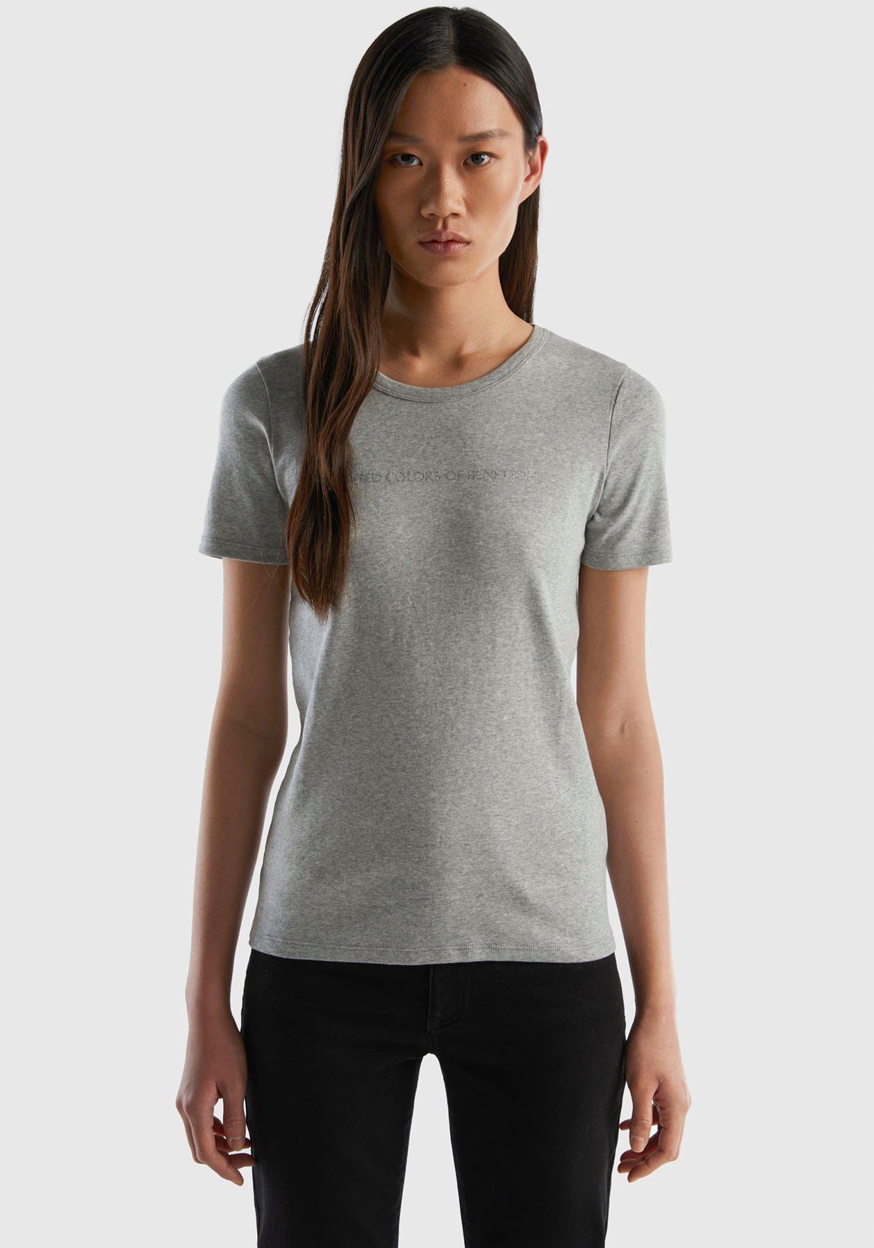 United Colors of Benetton T-shirt met glinsterende print (1-delig) dames t-shirts maat S (36) grijs