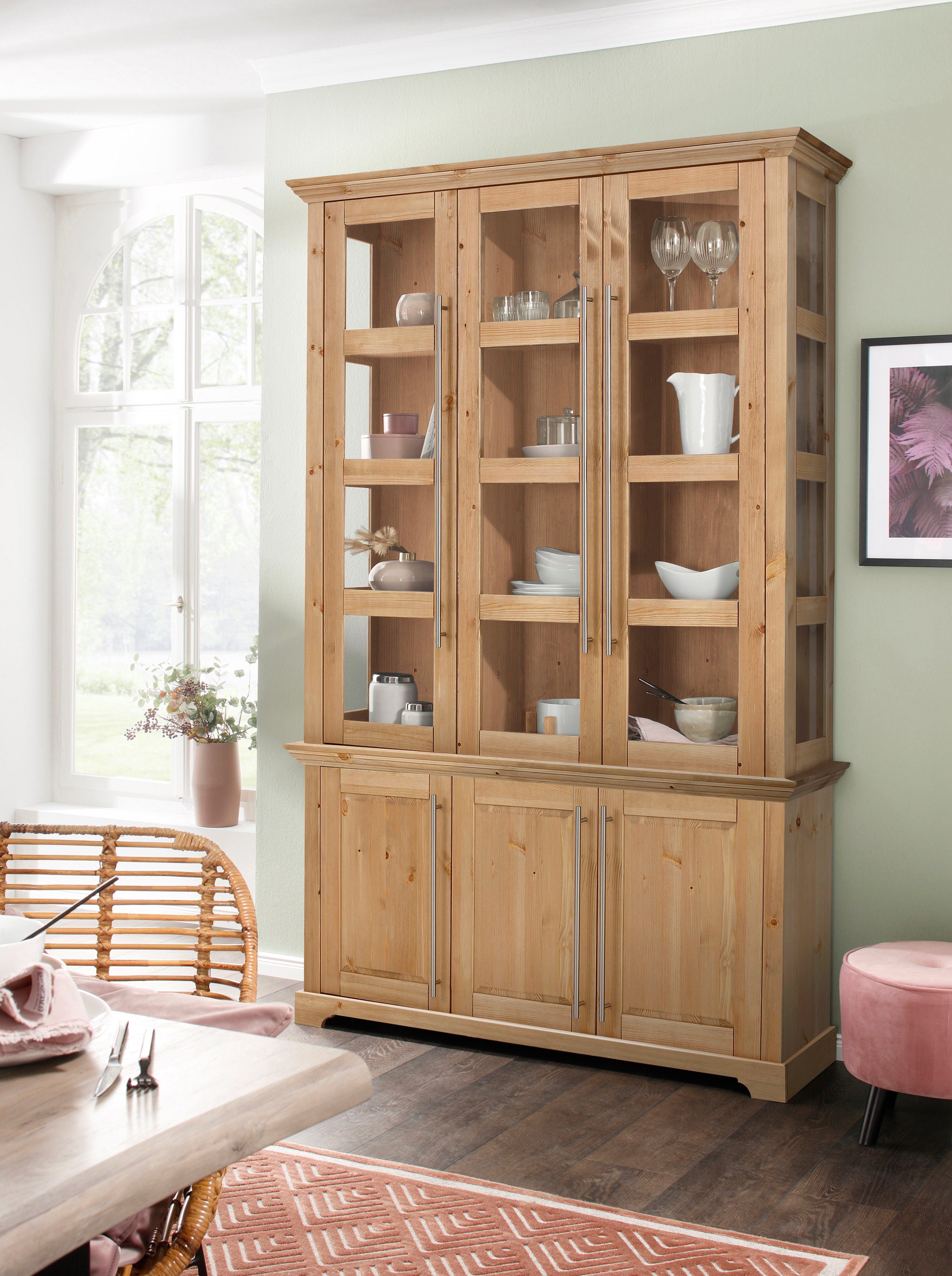 Home affaire Vitrinekast Meliss van massieve dennen, fsc® breedte 132 cm